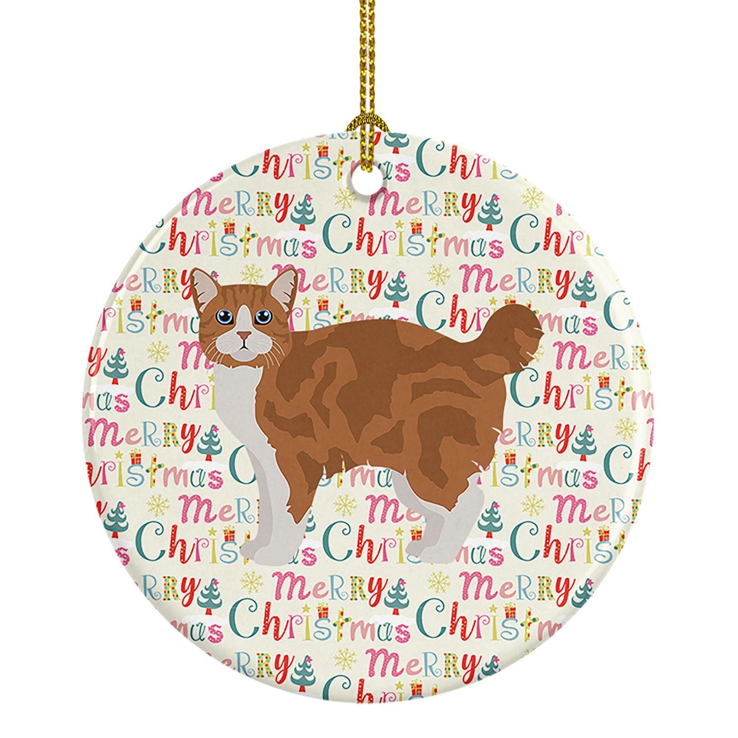 Manx #2 Cat Christmas Ceramic Ornament Christmas Tree Hanging Decorations for Home Christmas Holiday, Party, Gift, 3 in, Multico