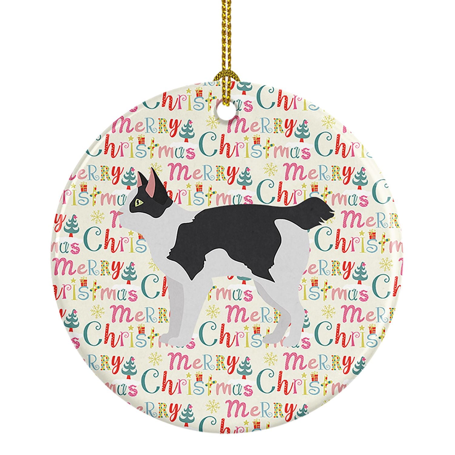 Japanese Bobtail Cat Christmas Ceramic Ornament Christmas Tree Hanging Decorations for Home Christmas Holiday, Party, Gift, 3 in