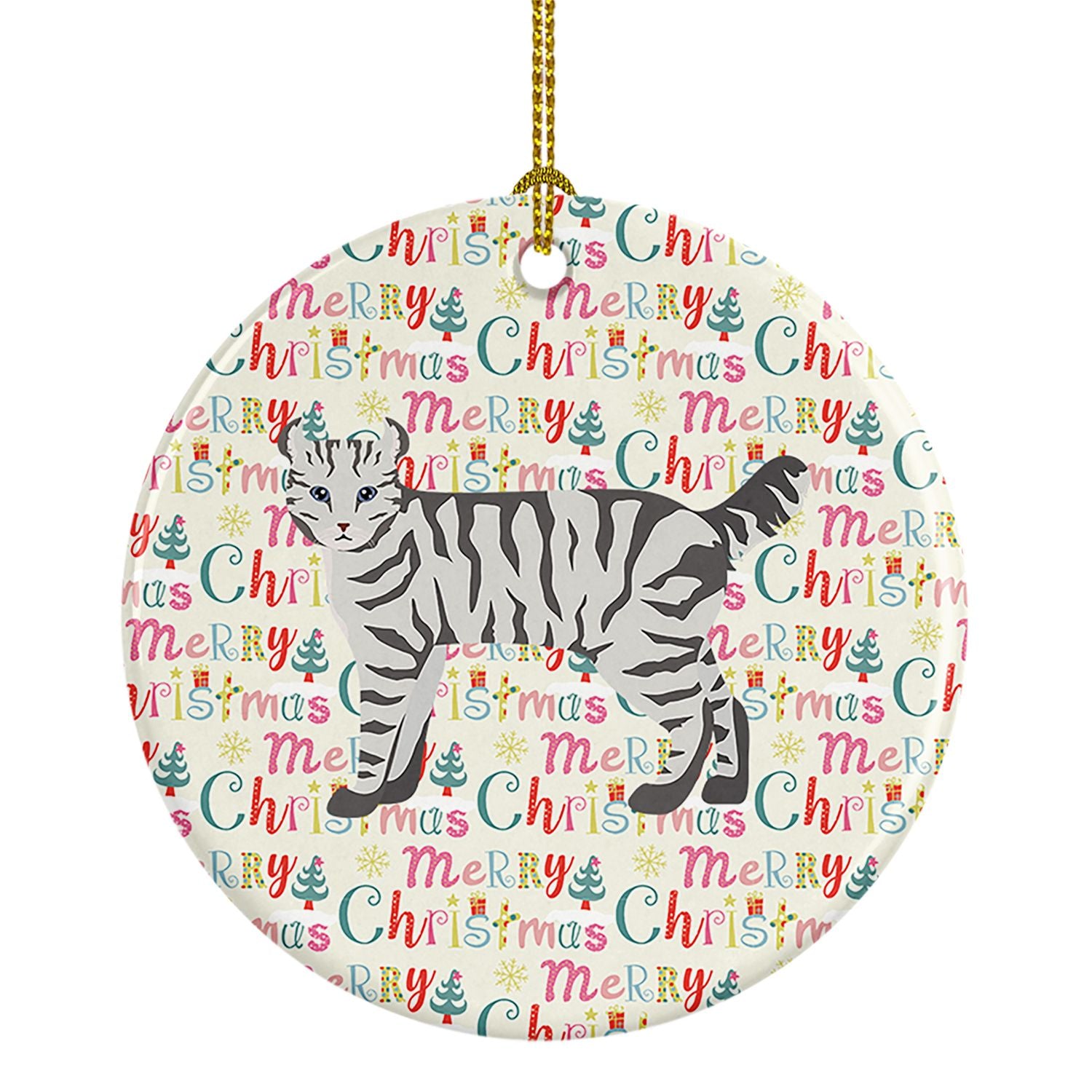 Highlander Lynx #2 Cat Christmas Ceramic Ornament Christmas Tree Hanging Decorations for Home Christmas Holiday, Party, Gift, 3 
