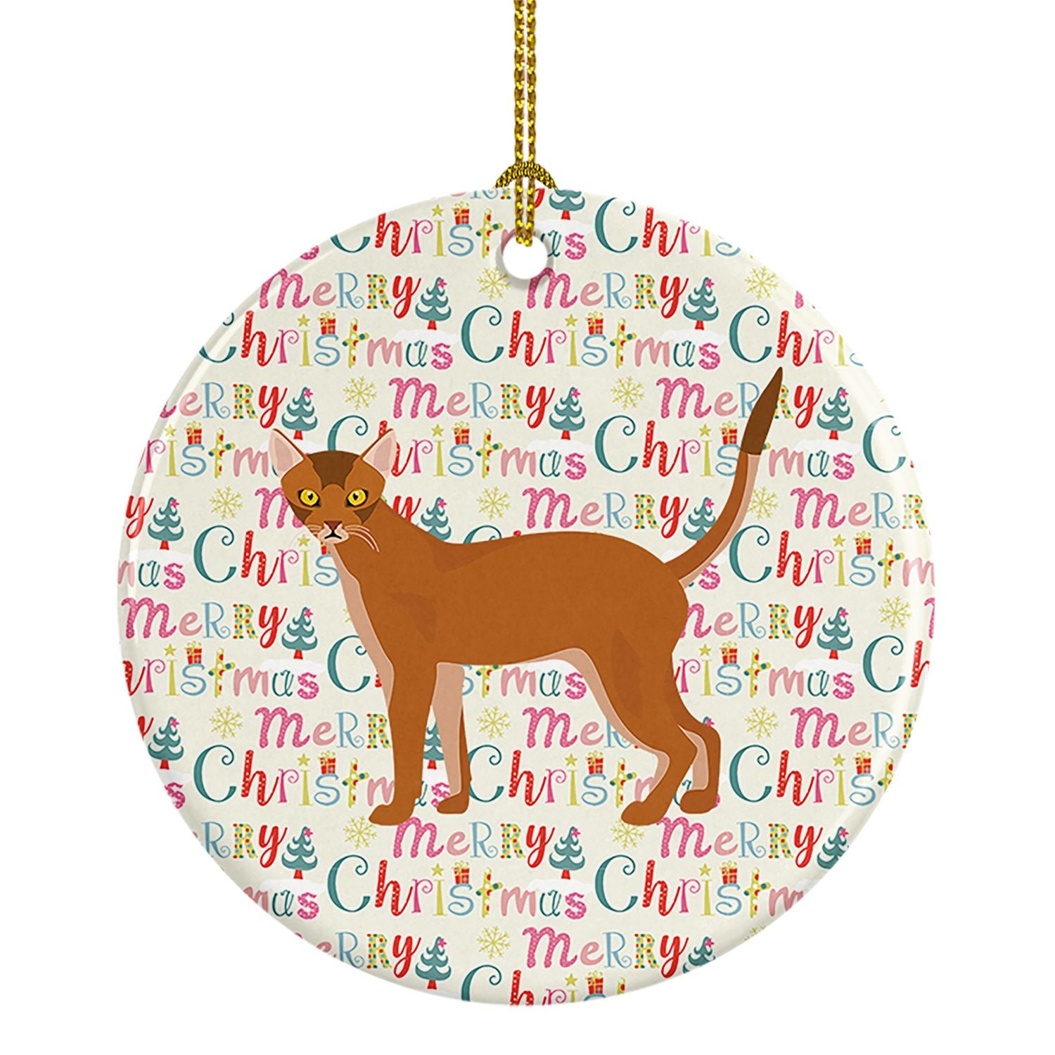 Red Abyssinian Cat Christmas Ceramic Ornament Christmas Tree Hanging Decorations for Home Christmas Holiday, Party, Gift, 3 in, 