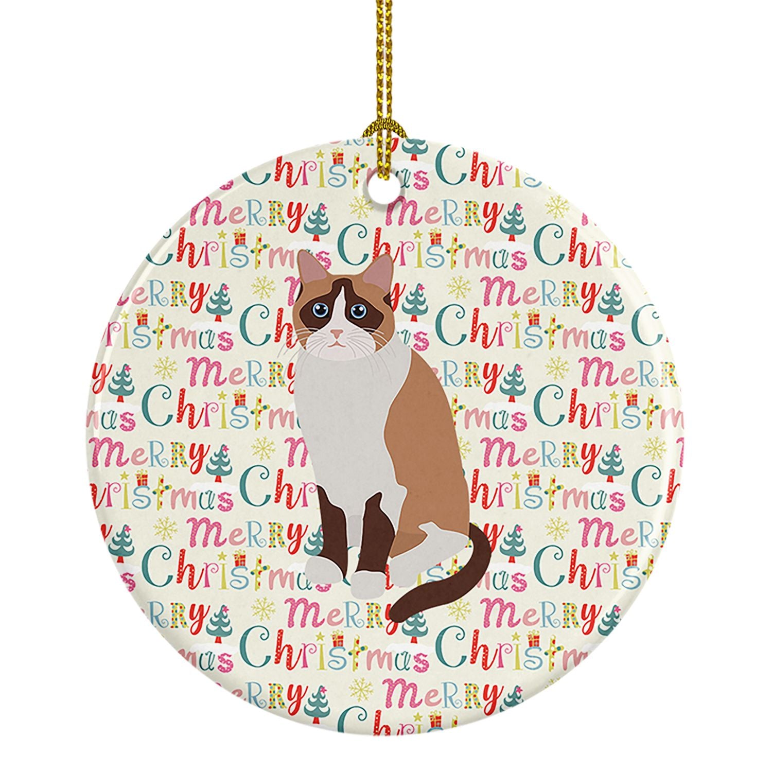 Snowshoe Cat Christmas Ceramic Ornament Christmas Tree Hanging Decorations for Home Christmas Holiday, Party, Gift, 3 in, Multic