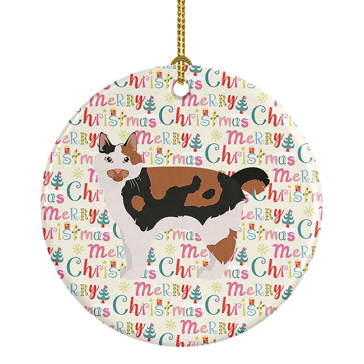 Cymric #2 Cat Christmas Ceramic Ornament Christmas Tree Hanging Decorations for Home Christmas Holiday, Party, Gift, 3 in, Multi