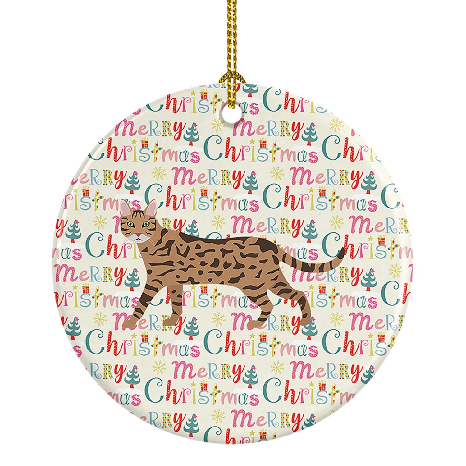 Serengeti Cat Christmas Ceramic Ornament Christmas Tree Hanging Decorations for Home Christmas Holiday, Party, Gift, 3 in, Multi