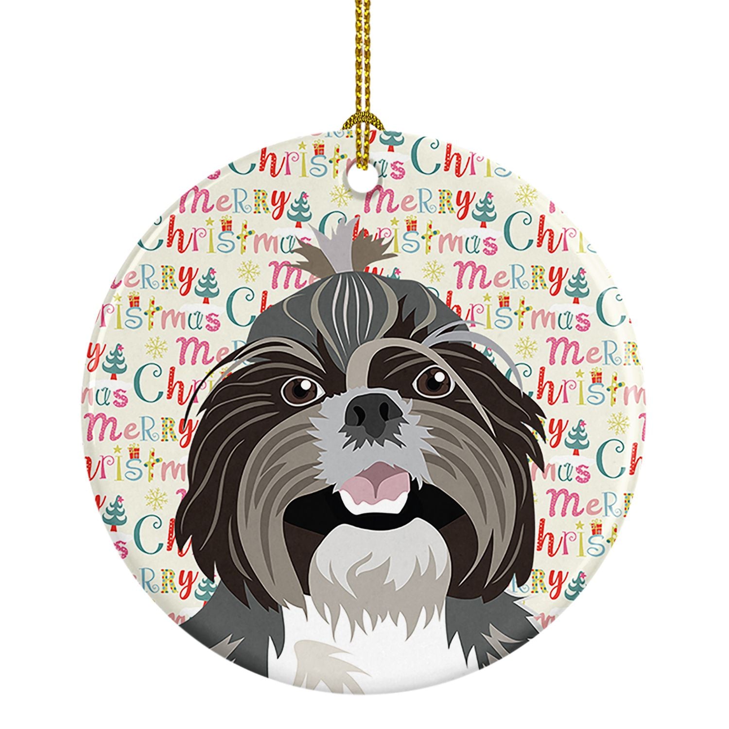 Shih-Tzu Silver and White #2 Christmas Ceramic Ornament Christmas Tree Hanging Decorations for Home Christmas Holiday, Party, Gi