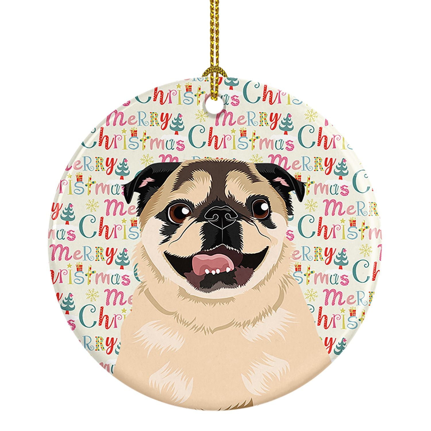 Pug Fawn #5 Christmas Ceramic Ornament Christmas Tree Hanging Decorations for Home Christmas Holiday, Party, Gift, 3 in, Multico