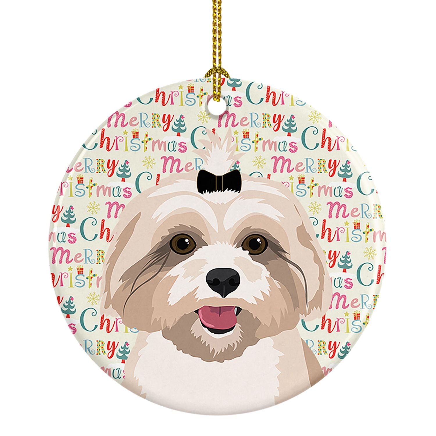 Shih-Tzu Gold #2 Christmas Ceramic Ornament Christmas Tree Hanging Decorations for Home Christmas Holiday, Party, Gift, 3 in, Mu
