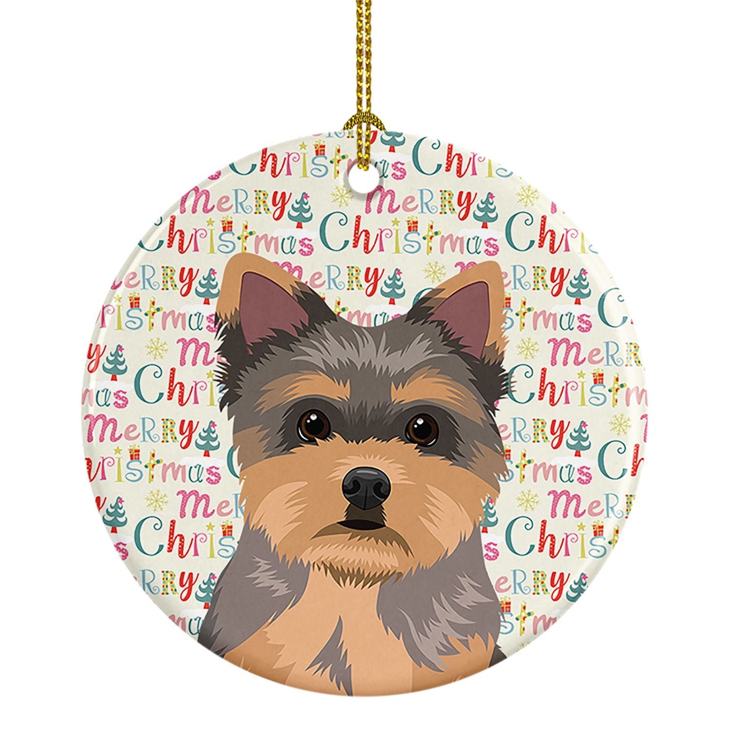 Yorkie Chocolate Puppy Christmas Ceramic Ornament Christmas Tree Hanging Decorations for Home Christmas Holiday, Party, Gift, 3 
