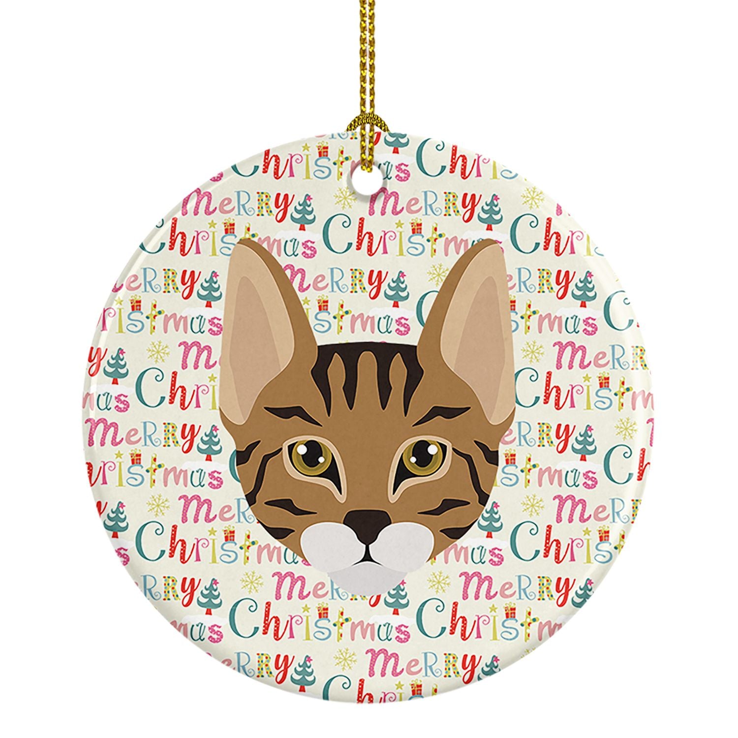 Savannah Cat Christmas Ceramic Ornament Christmas Tree Hanging Decorations for Home Christmas Holiday, Party, Gift, 3 in, Multic