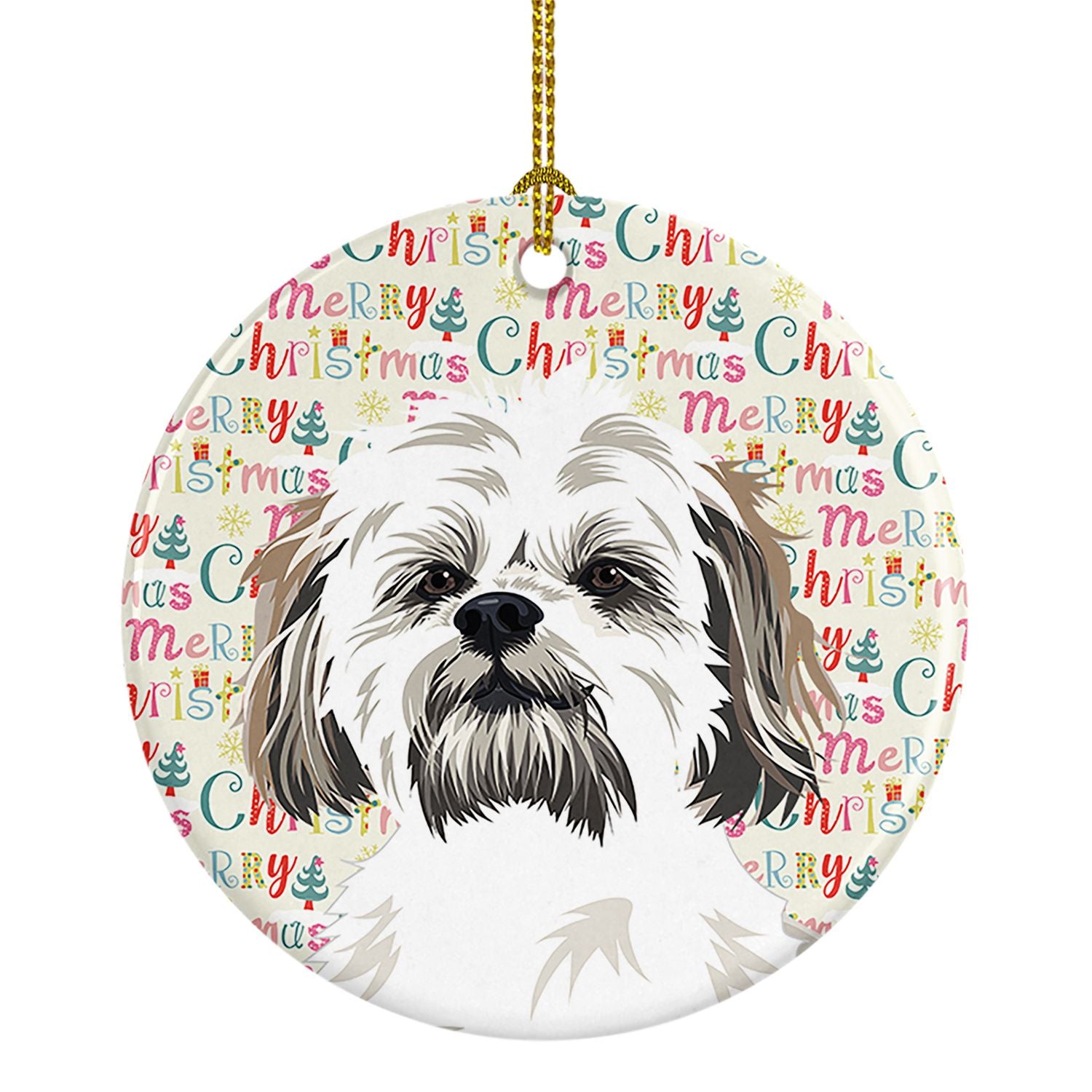 Shih-Tzu Silver Gold and White #1 Christmas Ceramic Ornament Christmas Tree Hanging Decorations for Home Christmas Holiday, Part