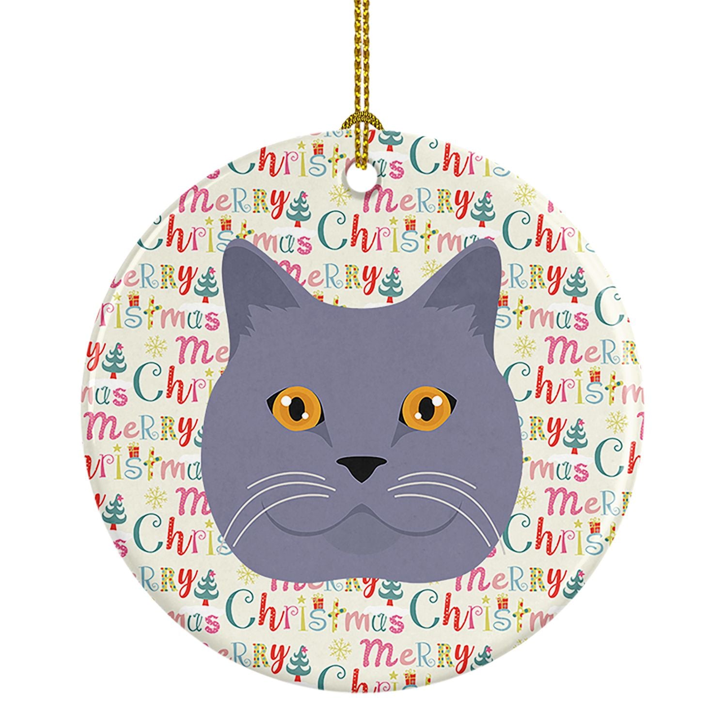 British Shorthair Cat Christmas Ceramic Ornament Christmas Tree Hanging Decorations for Home Christmas Holiday, Party, Gift, 3 i