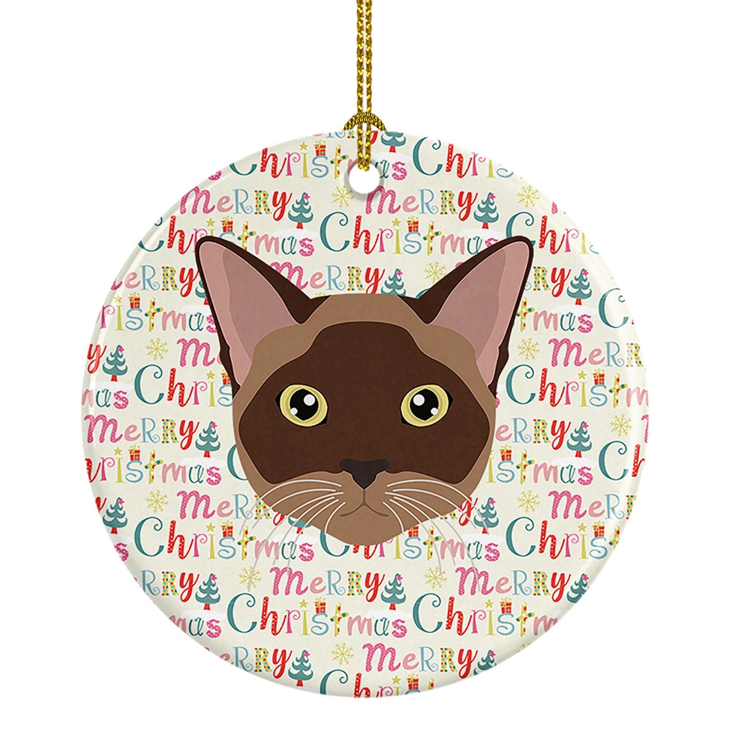 Burmese Cat Christmas Ceramic Ornament Christmas Tree Hanging Decorations for Home Christmas Holiday, Party, Gift, 3 in, Multico
