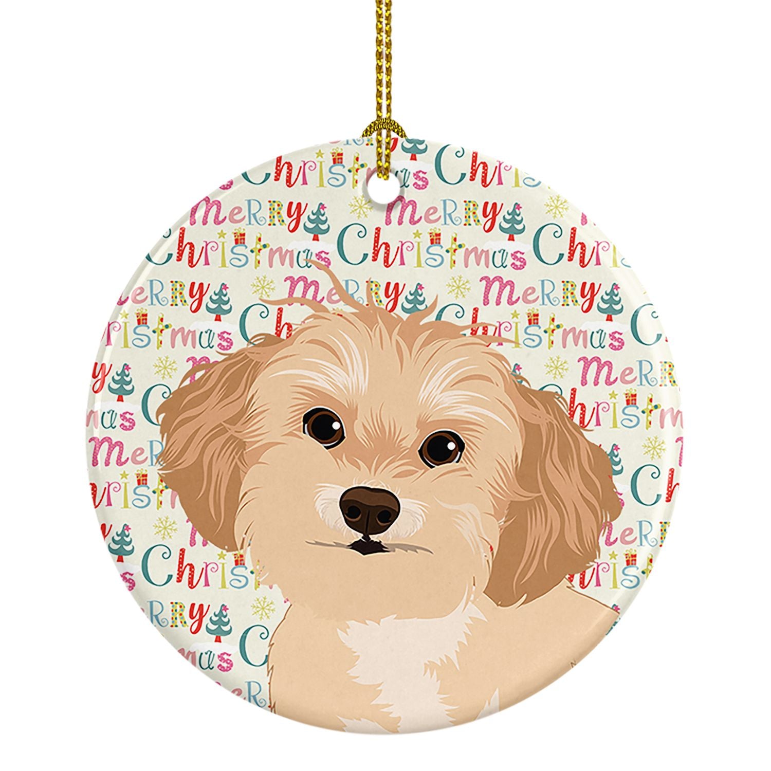 Shih-Tzu Gold #1 Christmas Ceramic Ornament Christmas Tree Hanging Decorations for Home Christmas Holiday, Party, Gift, 3 in, Mu