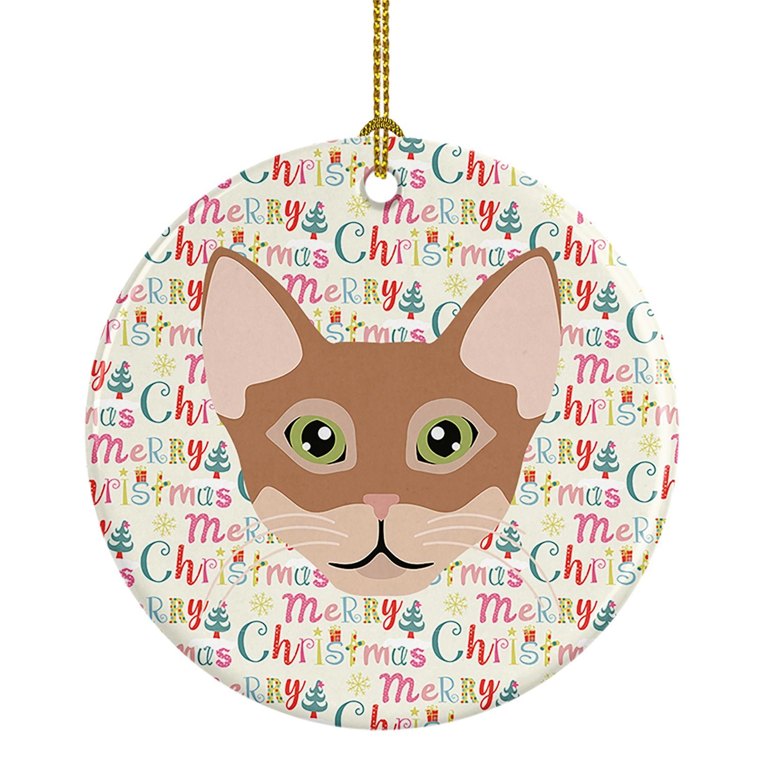 Chausie Cat Christmas Ceramic Ornament Christmas Tree Hanging Decorations for Home Christmas Holiday, Party, Gift, 3 in, Multico