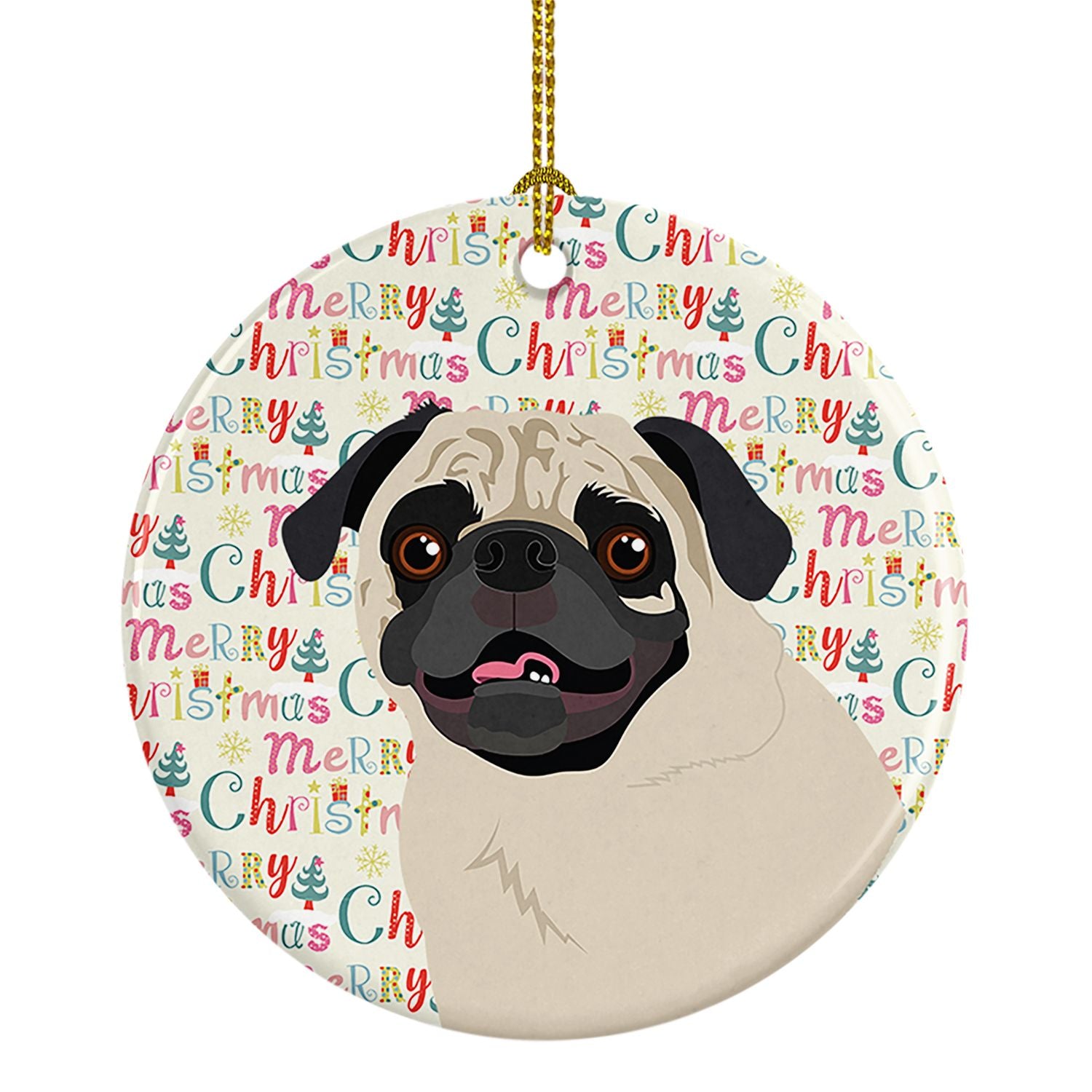 Pug Fawn #2 Christmas Ceramic Ornament Christmas Tree Hanging Decorations for Home Christmas Holiday, Party, Gift, 3 in, Multico