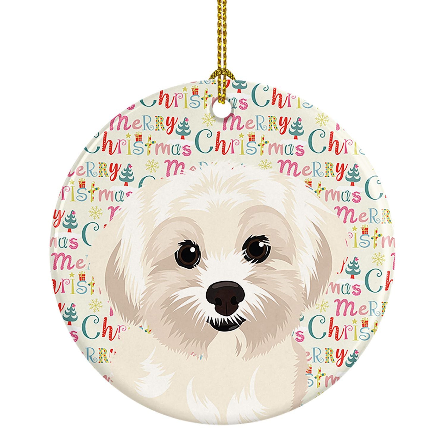 Shih-Tzu Gold #4 Christmas Ceramic Ornament Christmas Tree Hanging Decorations for Home Christmas Holiday, Party, Gift, 3 in, Mu