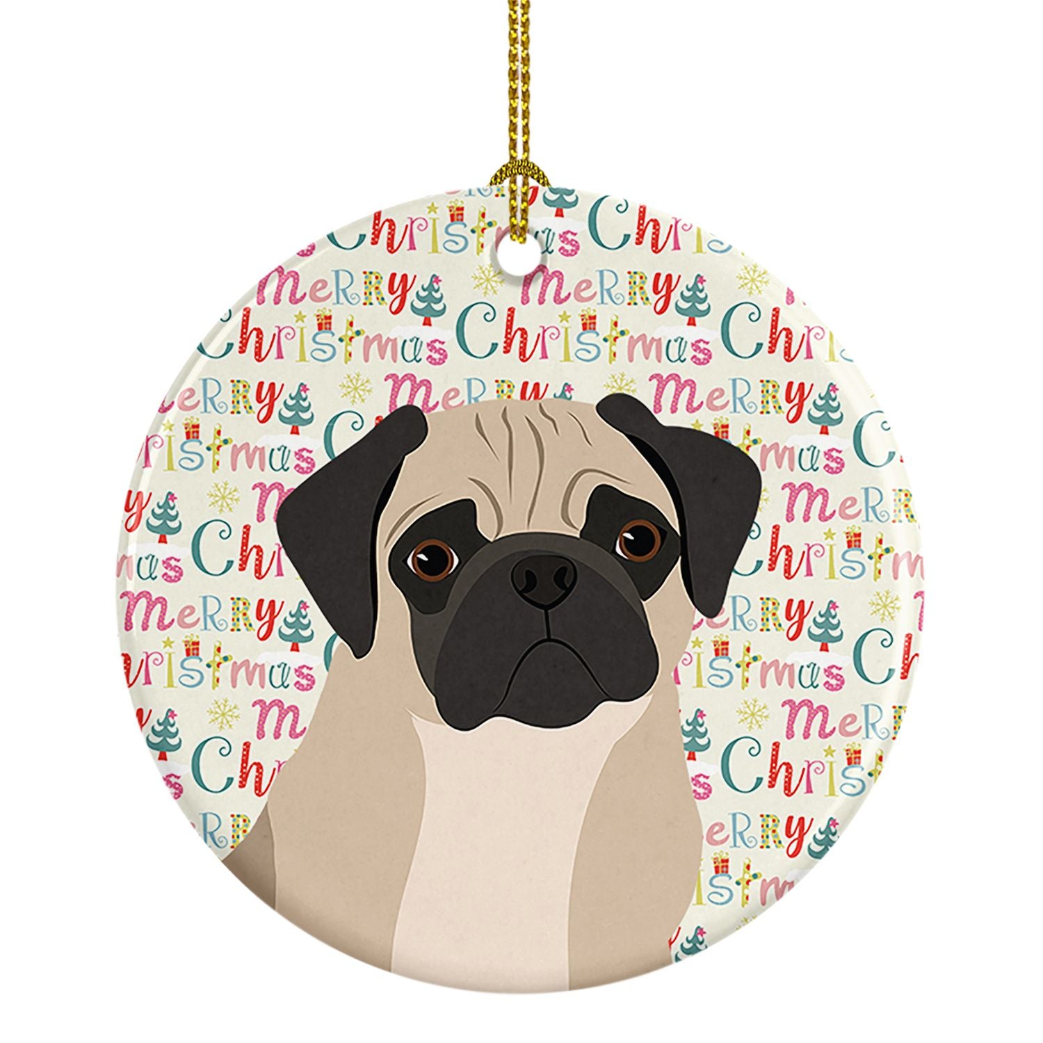 Pug Fawn #3 Christmas Ceramic Ornament Christmas Tree Hanging Decorations for Home Christmas Holiday, Party, Gift, 3 in, Multico