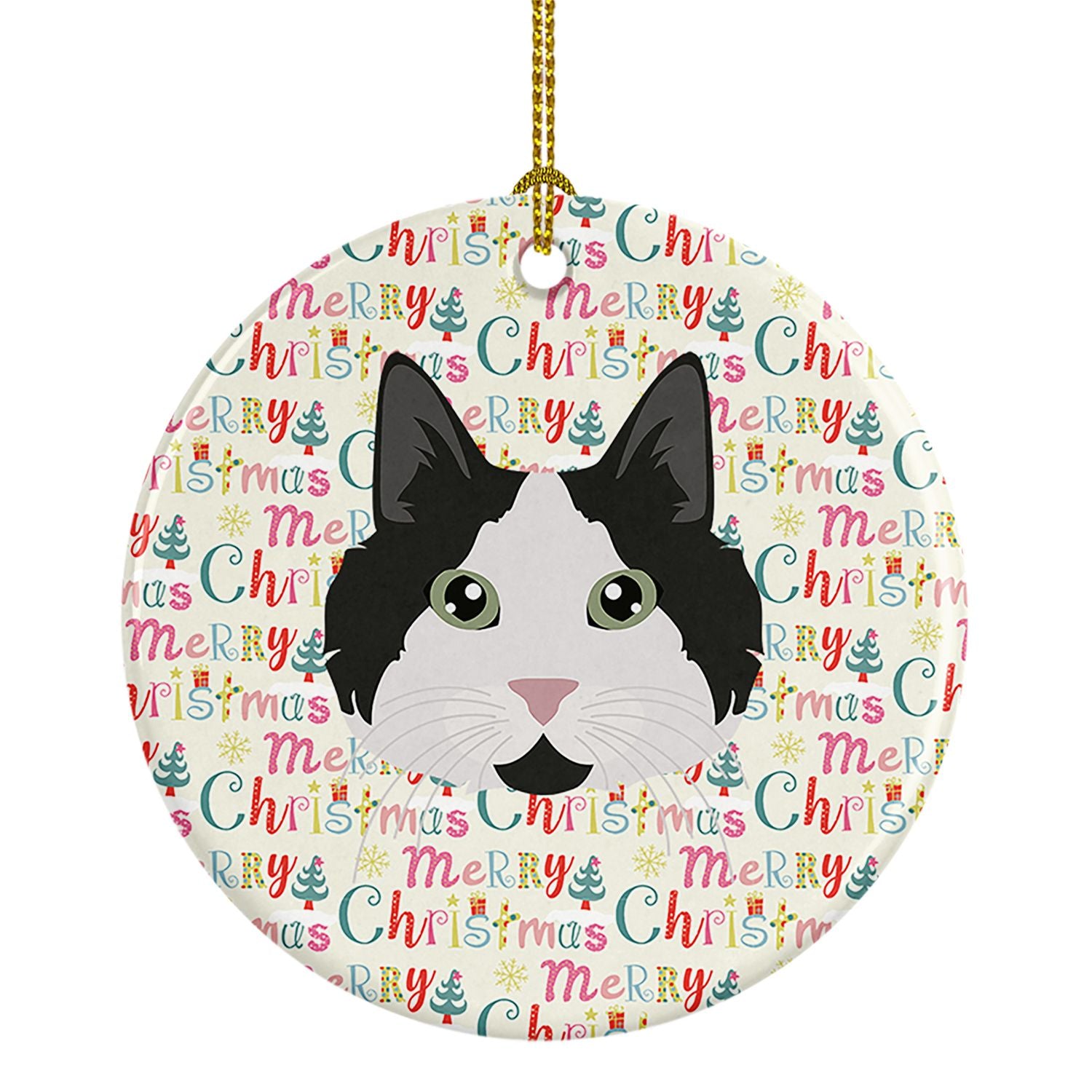 Cymric Cat Christmas Ceramic Ornament Christmas Tree Hanging Decorations for Home Christmas Holiday, Party, Gift, 3 in, Multicol