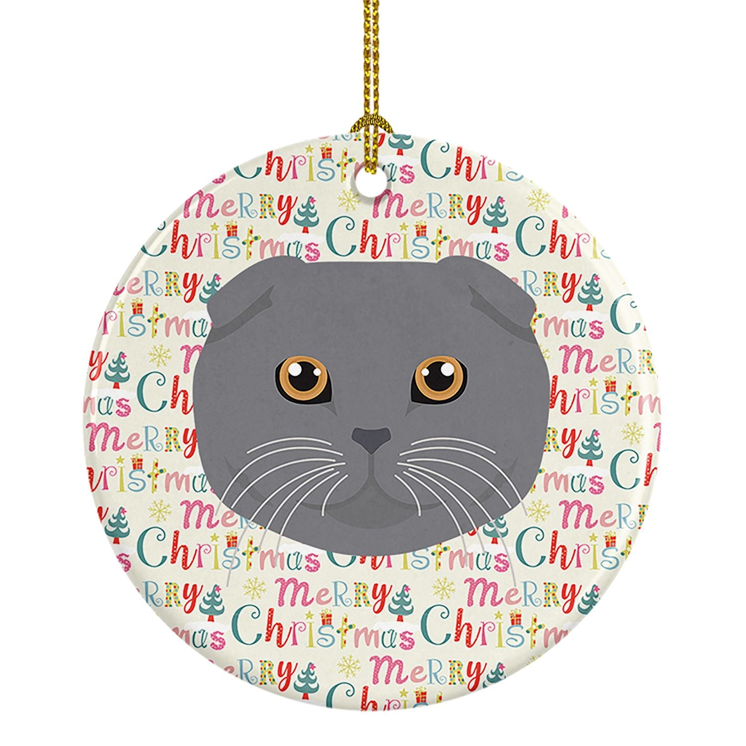 Scottish Fold Cat Christmas Ceramic Ornament Christmas Tree Hanging Decorations for Home Christmas Holiday, Party, Gift, 3 in, M