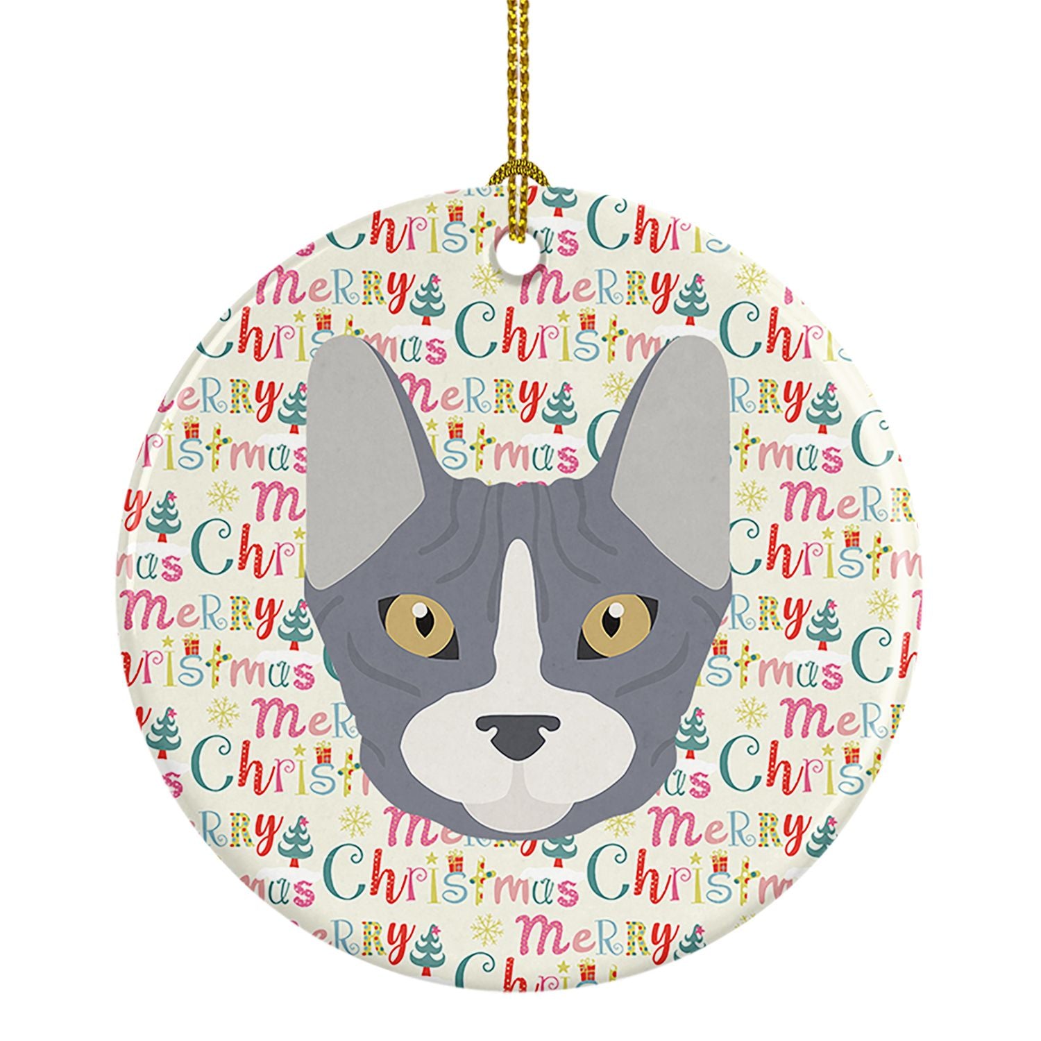 Don Sphynx Cat Christmas Ceramic Ornament Christmas Tree Hanging Decorations for Home Christmas Holiday, Party, Gift, 3 in, Mult