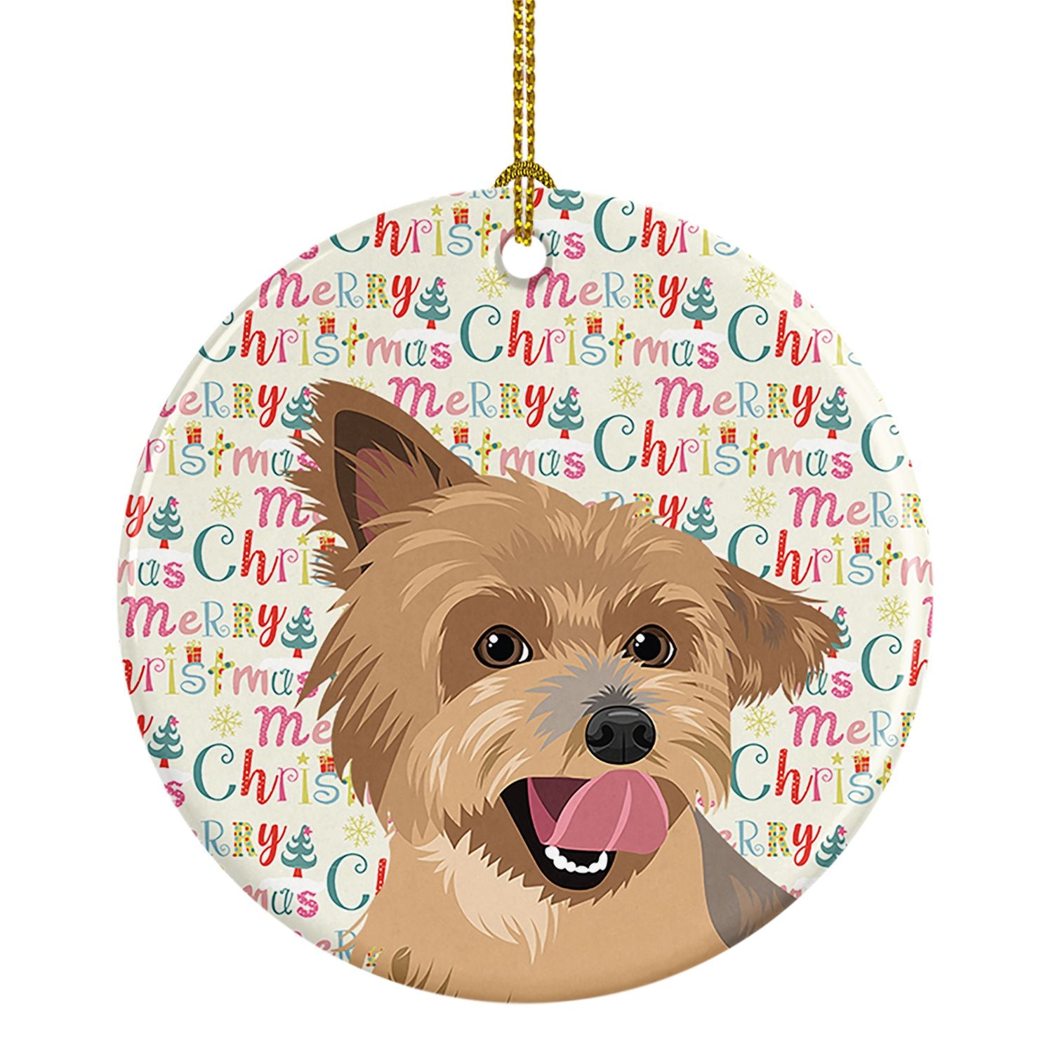Yorkie Blue and Gold Christmas Ceramic Ornament Christmas Tree Hanging Decorations for Home Christmas Holiday, Party, Gift, 3 in