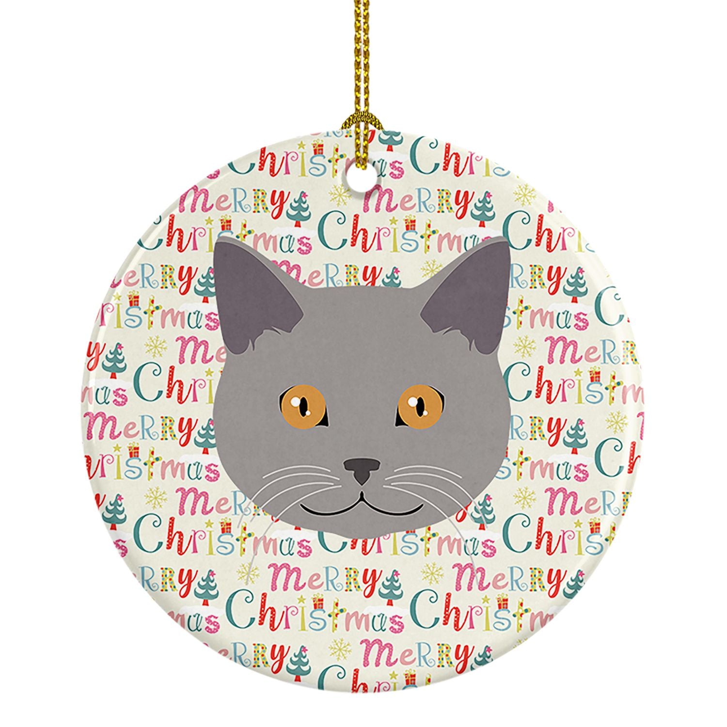 Chartreux Cat Christmas Ceramic Ornament Christmas Tree Hanging Decorations for Home Christmas Holiday, Party, Gift, 3 in, Multi