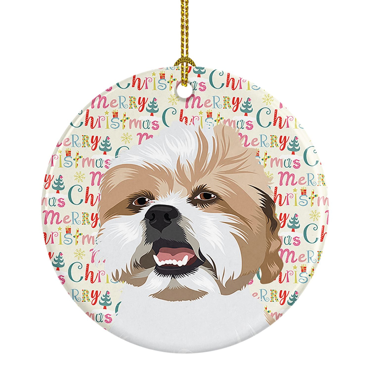 Shih-Tzu Silver Gold and White Christmas Ceramic Ornament Christmas Tree Hanging Decorations for Home Christmas Holiday, Party, 