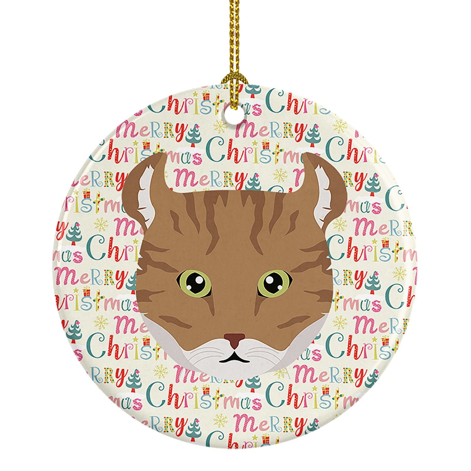 Highlander Lynx Cat Christmas Ceramic Ornament Christmas Tree Hanging Decorations for Home Christmas Holiday, Party, Gift, 3 in,