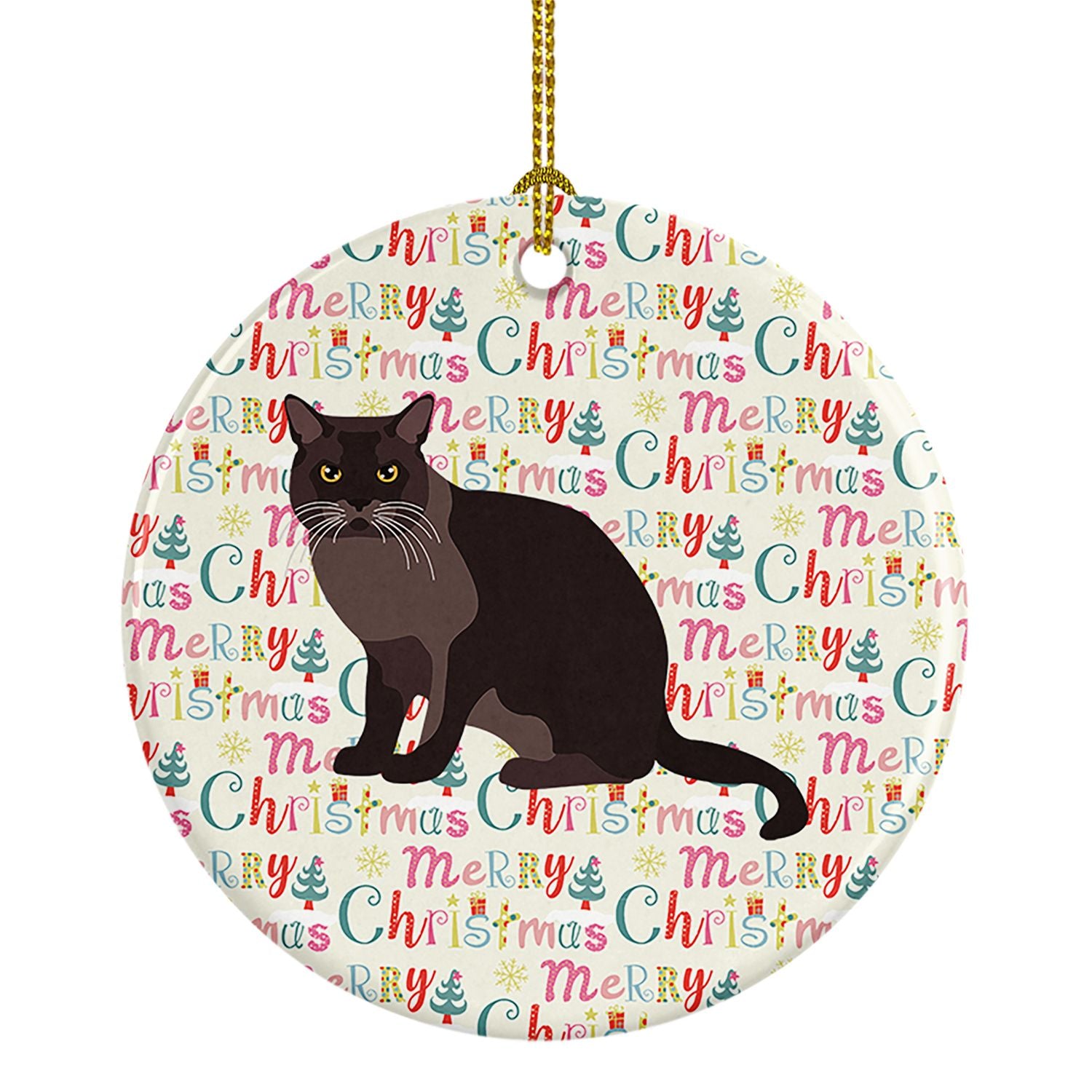 European Burmese Cat Christmas Ceramic Ornament Christmas Tree Hanging Decorations for Home Christmas Holiday, Party, Gift, 3 in