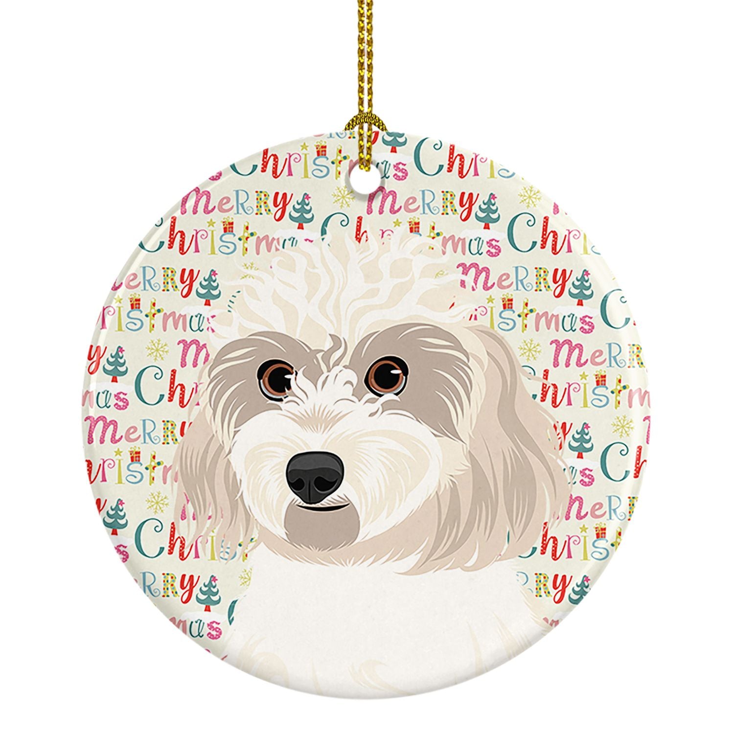 Shih-Tzu Gold #7 Christmas Ceramic Ornament Christmas Tree Hanging Decorations for Home Christmas Holiday, Party, Gift, 3 in, Mu