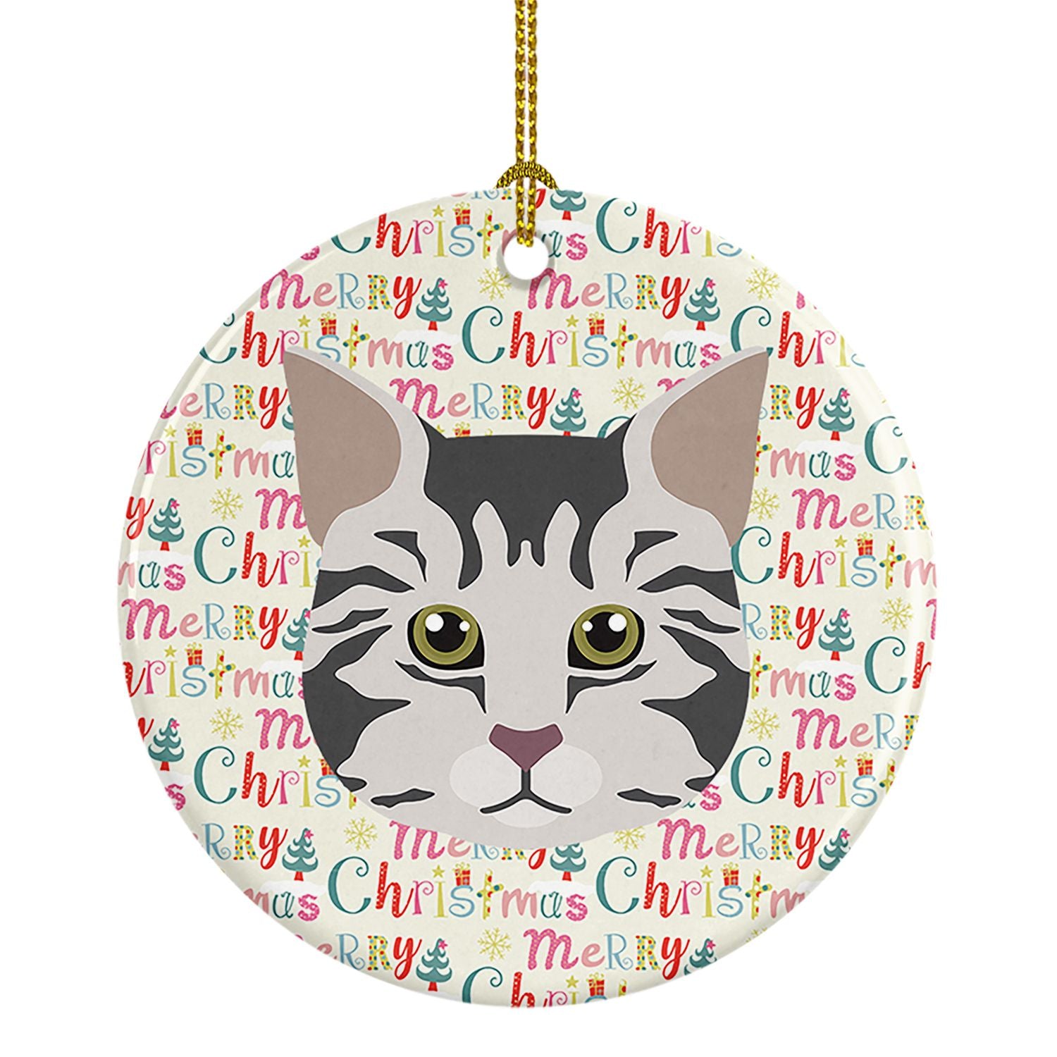 American Bobtail Cat Christmas Ceramic Ornament Christmas Tree Hanging Decorations for Home Christmas Holiday, Party, Gift, 3 in