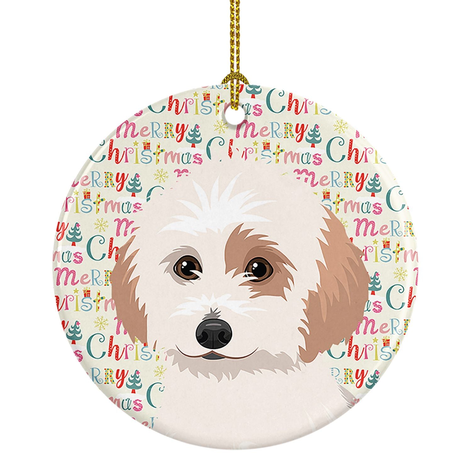 Shih-Tzu White and Red Christmas Ceramic Ornament Christmas Tree Hanging Decorations for Home Christmas Holiday, Party, Gift, 3 