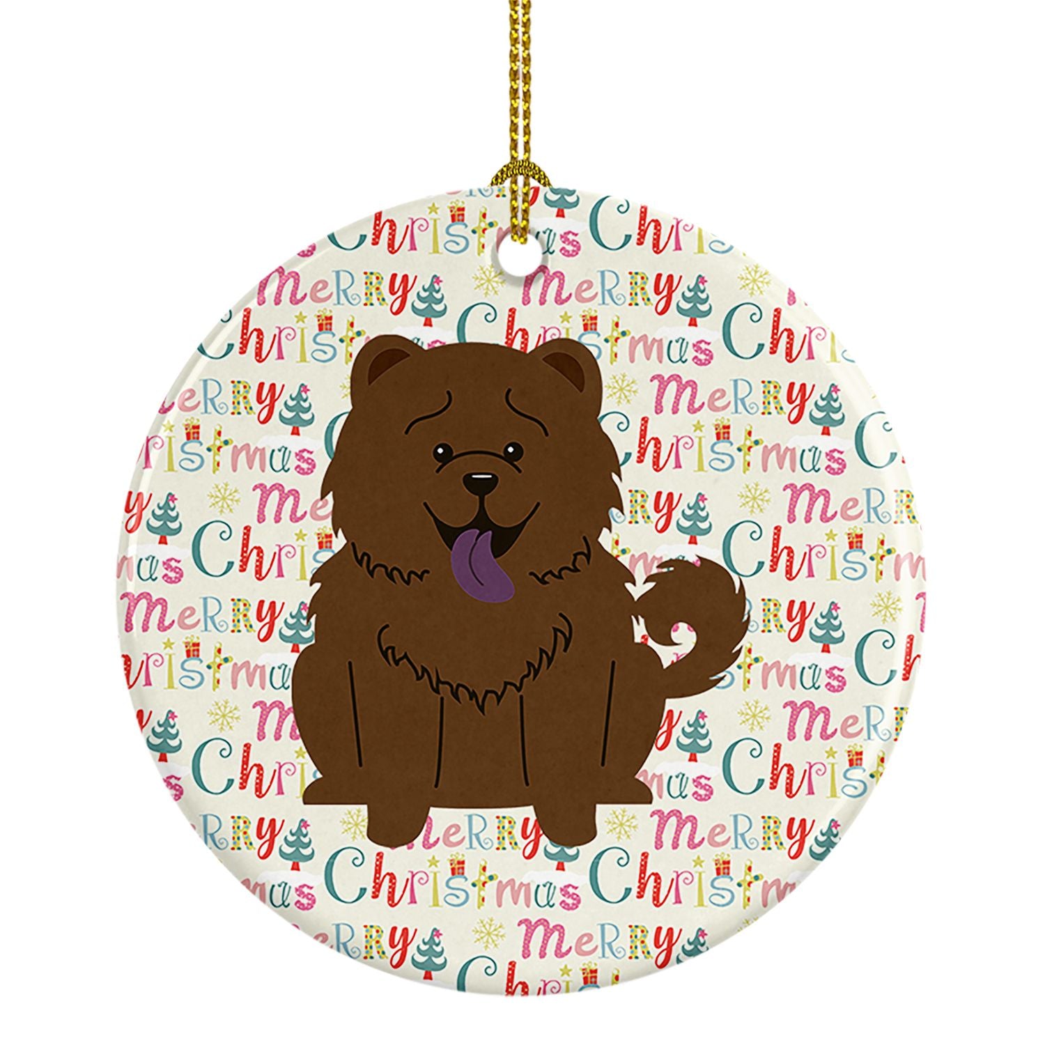 Merry Christmas Chow Chow Chocolate Ceramic Ornament Christmas Tree Hanging Decorations for Home Christmas Holiday, Party, Gift,