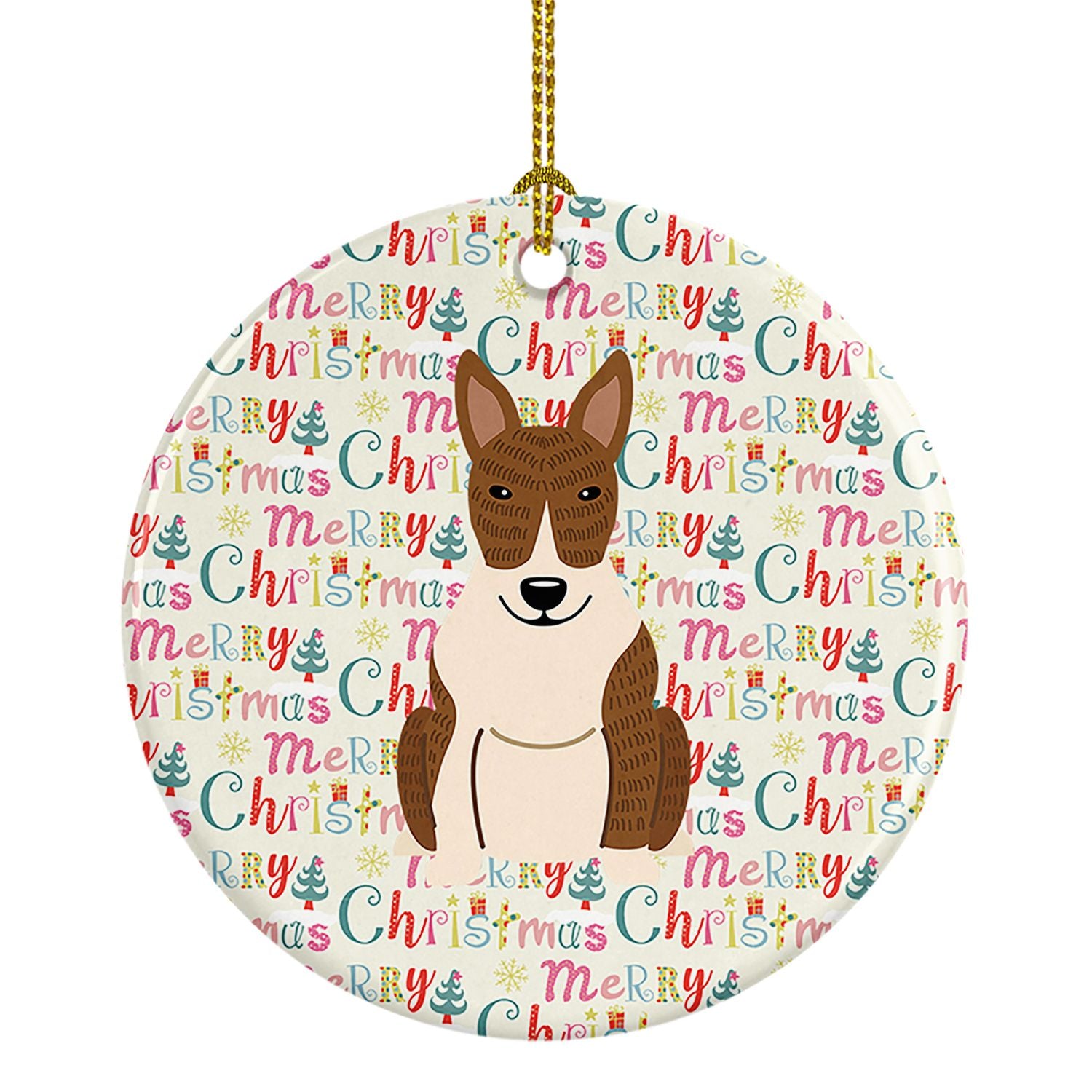 NEW Merry Christmas Bull Terrier Brindle Ceramic Ornament Christmas Tree Hanging Decorations for Home Christmas Holiday, Party, 