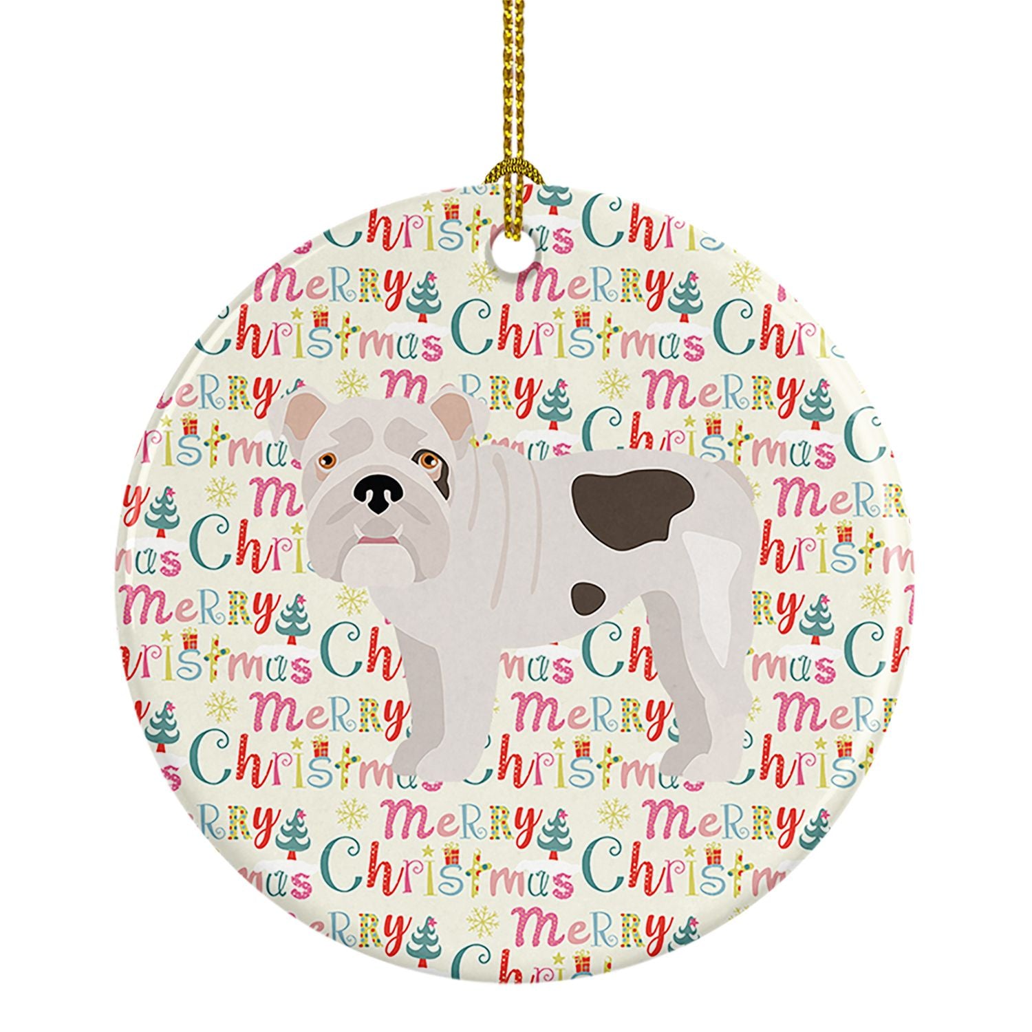 English Bulldog #2 Merry Christmas Ceramic Ornament Christmas Tree Hanging Decorations for Home Christmas Holiday, Party, Gift, 