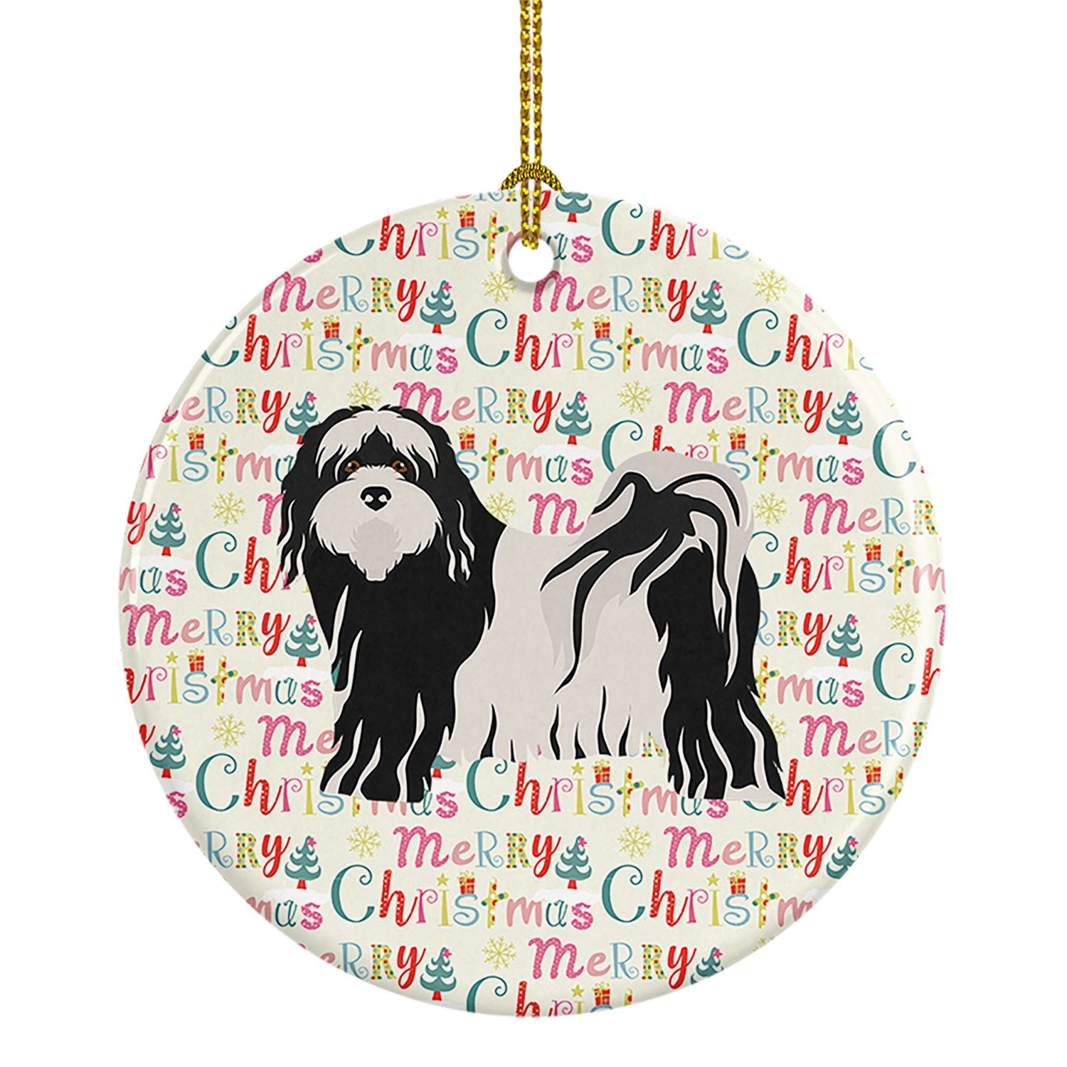Tibetan Terrier Merry Christmas Ceramic Ornament Christmas Tree Hanging Decorations for Home Christmas Holiday, Party, Gift, 3 i