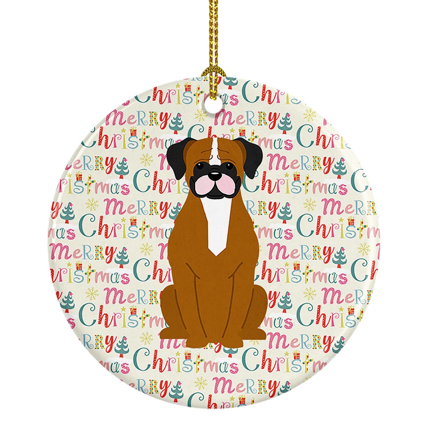 Merry Christmas Flashy Fawn Boxer Ceramic Ornament Christmas Tree Hanging Decorations for Home Christmas Holiday, Party, Gift, 3