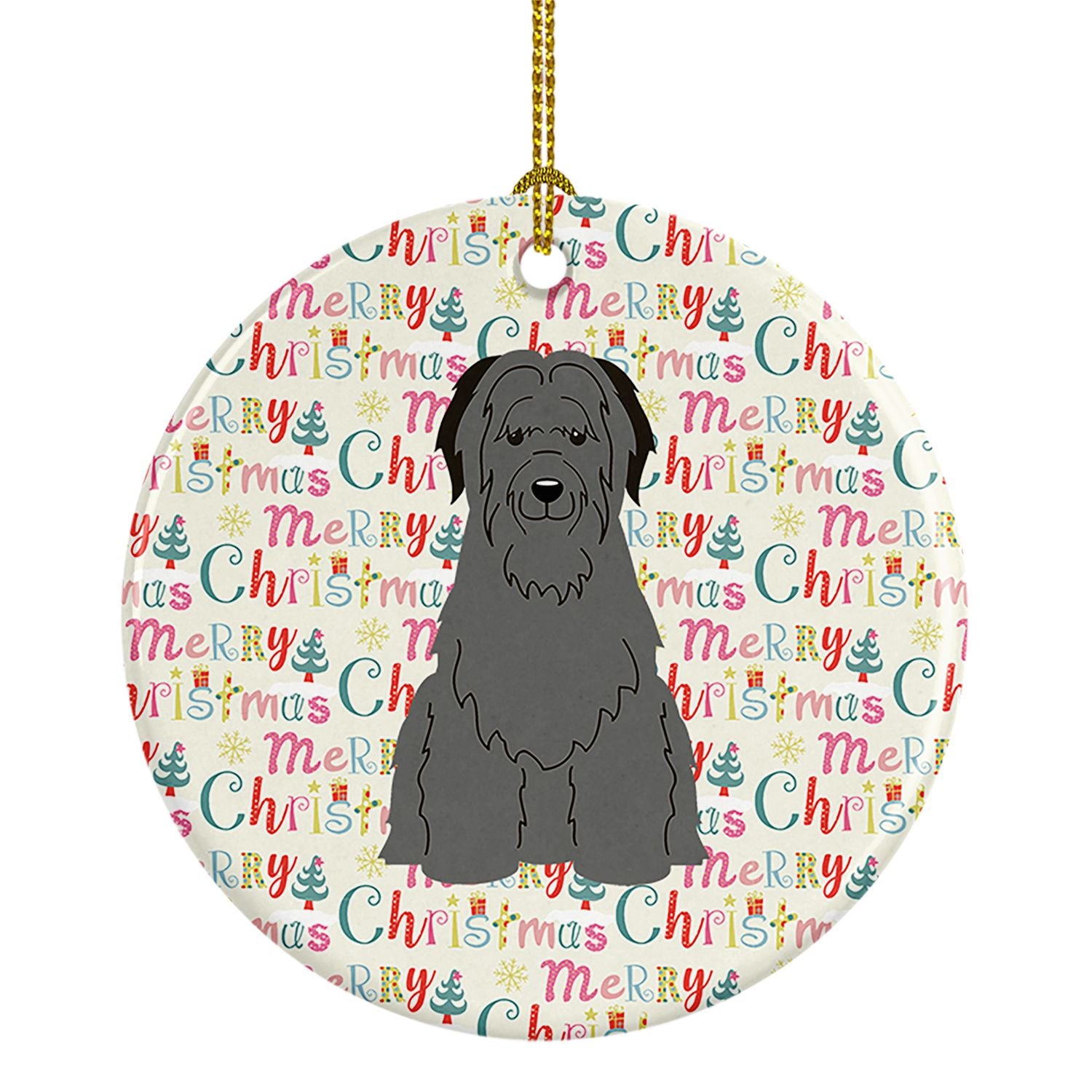 Merry Christmas Briard Black Ceramic Ornament Christmas Tree Hanging Decorations for Home Christmas Holiday, Party, Gift, 3 in, 