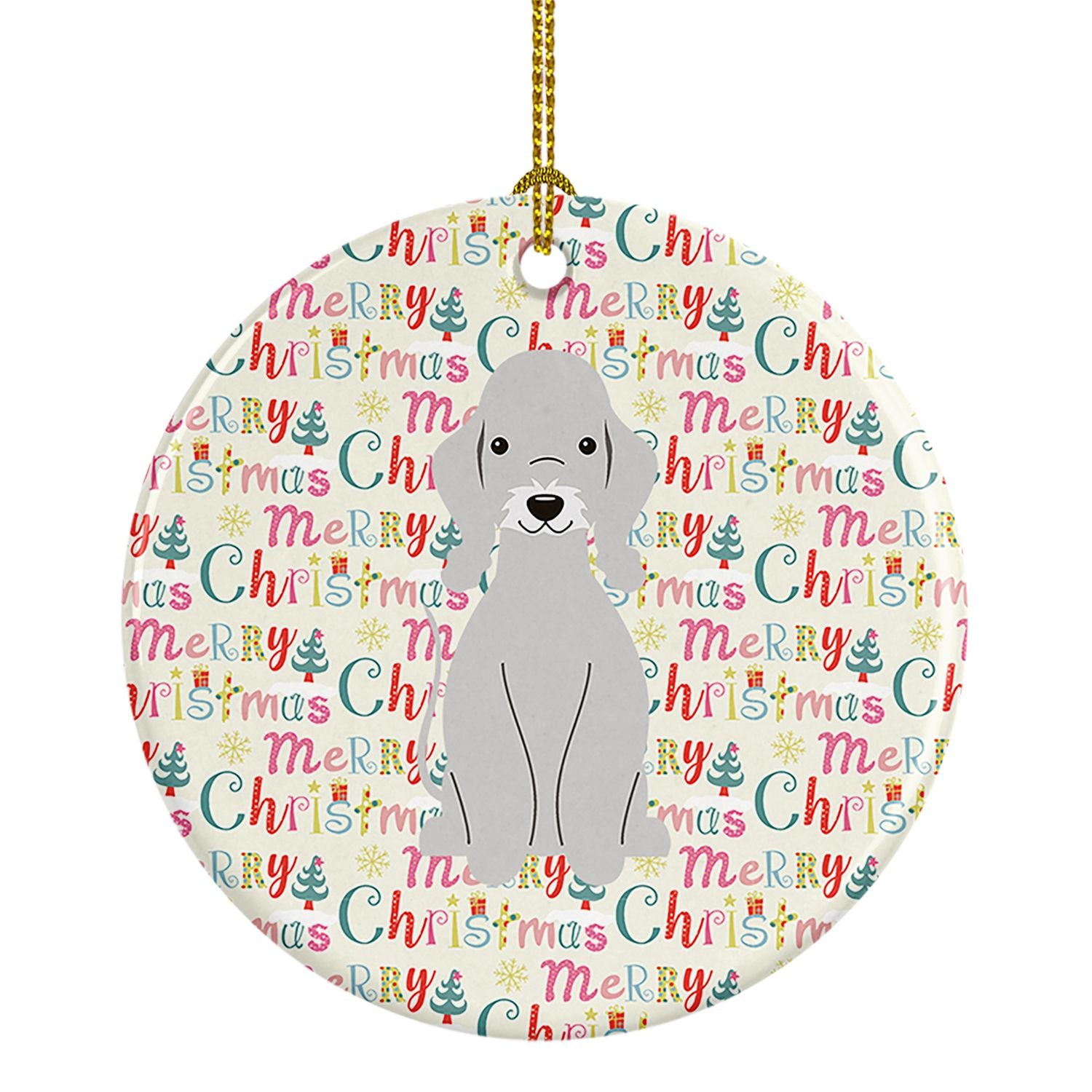 Merry Christmas Bedlington Terrier Blue Ceramic Ornament Christmas Tree Hanging Decorations for Home Christmas Holiday, Party, G