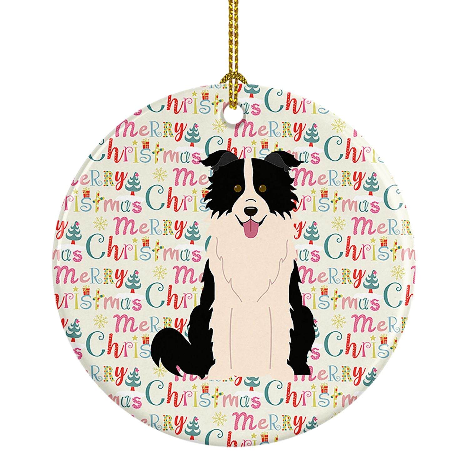 Merry Christmas Border Collie Black White Ceramic Ornament Christmas Tree Hanging Decorations for Home Christmas Holiday, Party,