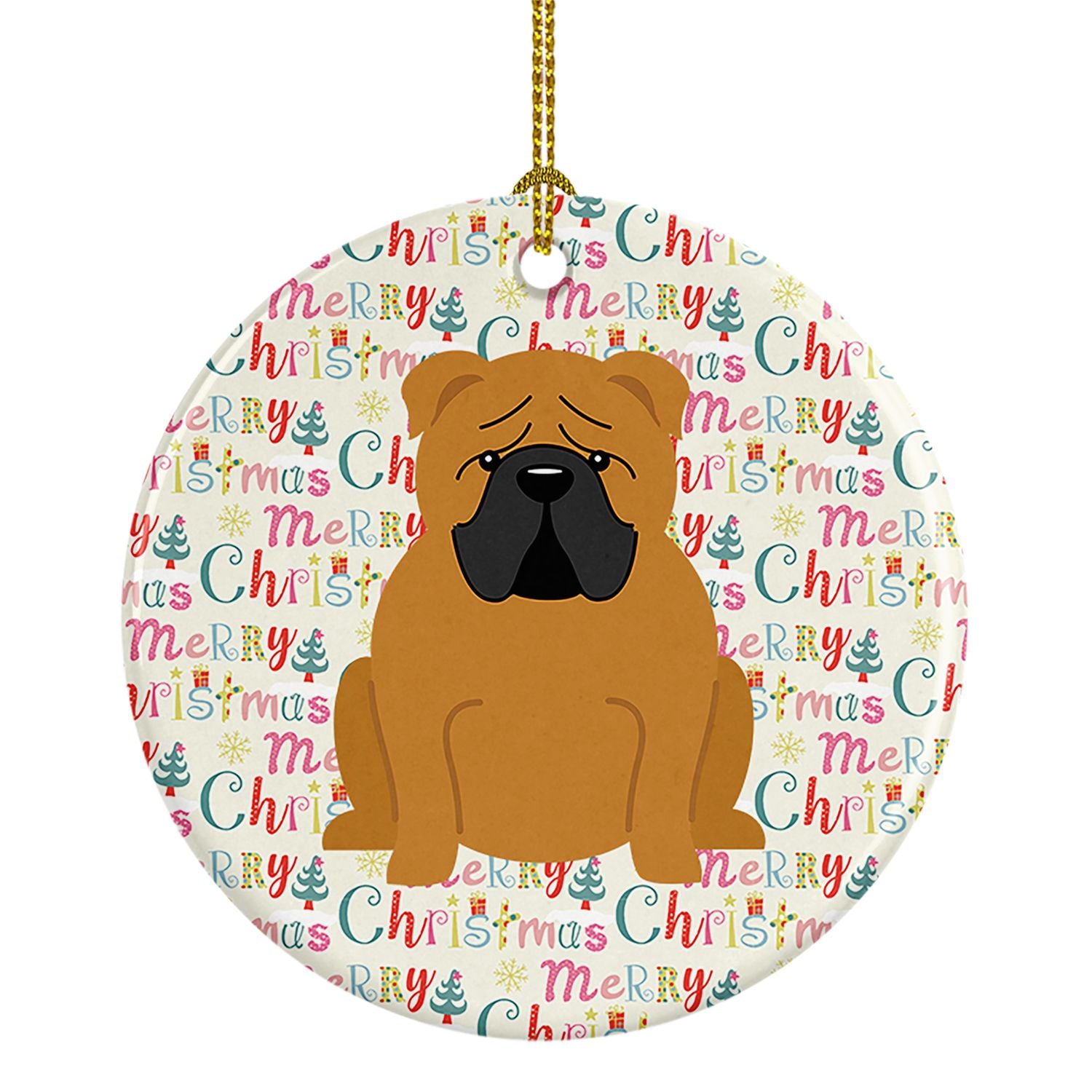 Merry Christmas English Bulldog Red Ceramic Ornament Christmas Tree Hanging Decorations for Home Christmas Holiday, Party, Gift,