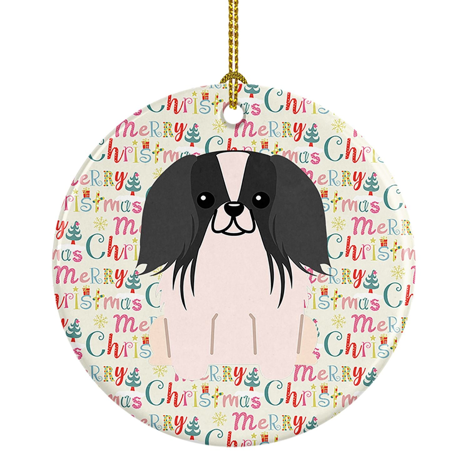 Merry Christmas Pekingese Black White Ceramic Ornament Christmas Tree Hanging Decorations for Home Christmas Holiday, Party, Gif