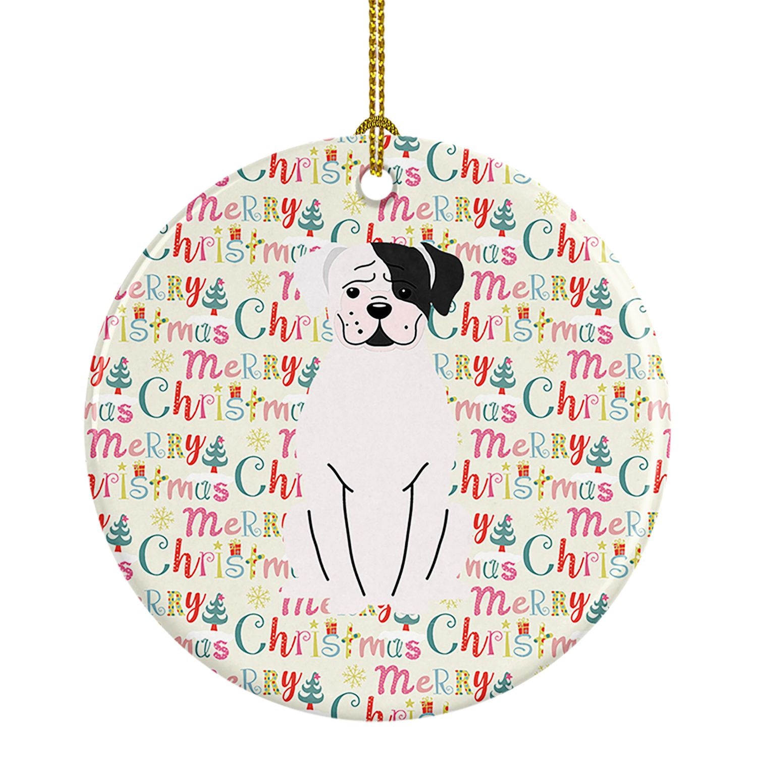 Merry Christmas White Boxer Cooper Ceramic Ornament Christmas Tree Hanging Decorations for Home Christmas Holiday, Party, Gift, 