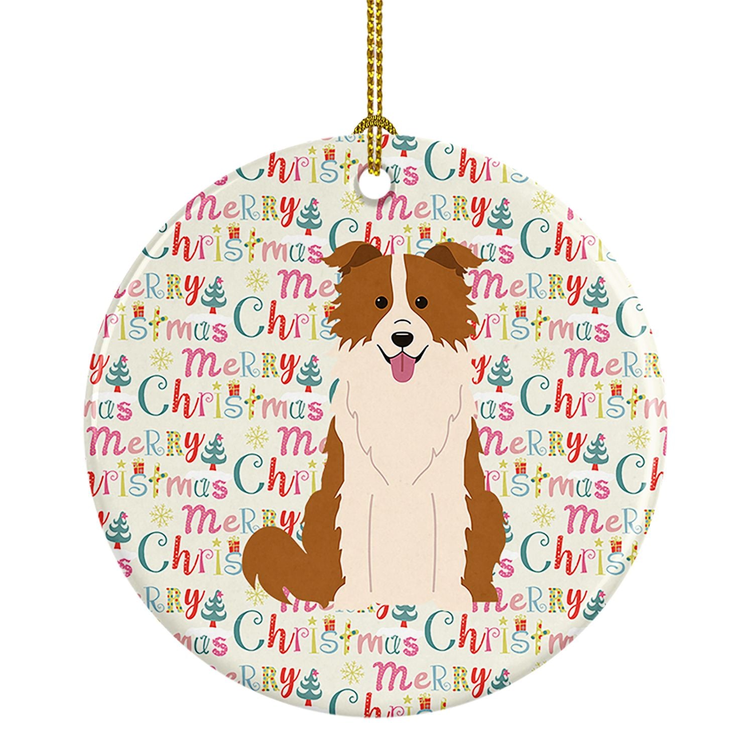 Merry Christmas Border Collie Red White Ceramic Ornament Christmas Tree Hanging Decorations for Home Christmas Holiday, Party, G