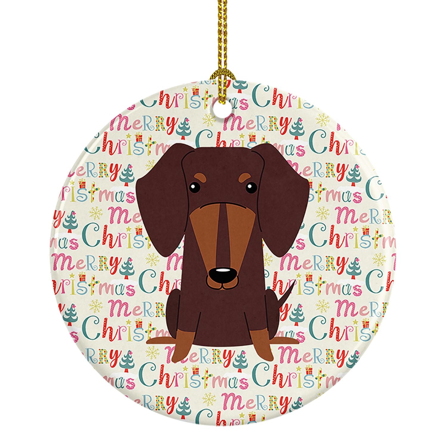 Merry Christmas Dachshund Chocolate Ceramic Ornament Christmas Tree Hanging Decorations for Home Christmas Holiday, Party, Gift,
