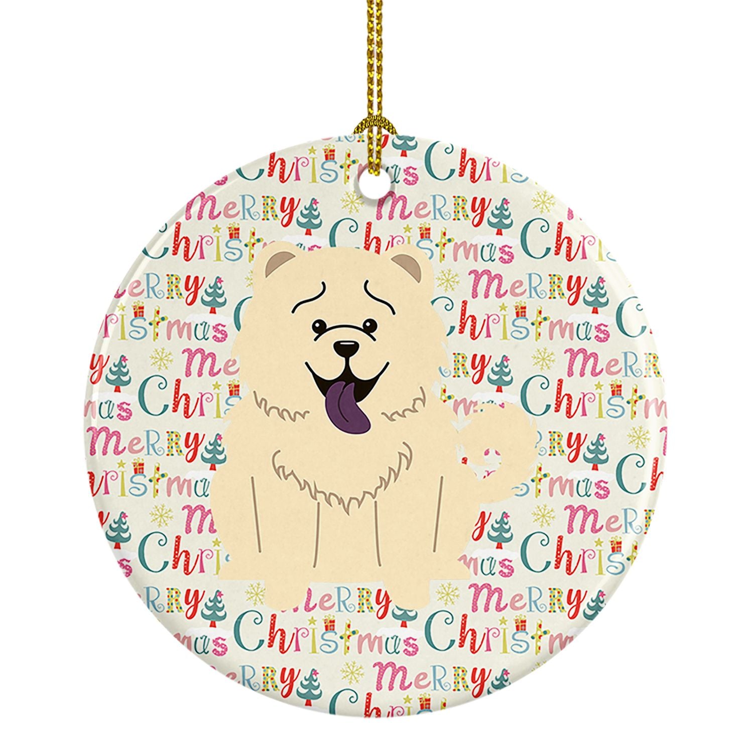 Merry Christmas Chow Chow White Ceramic Ornament Christmas Tree Hanging Decorations for Home Christmas Holiday, Party, Gift, 3 i