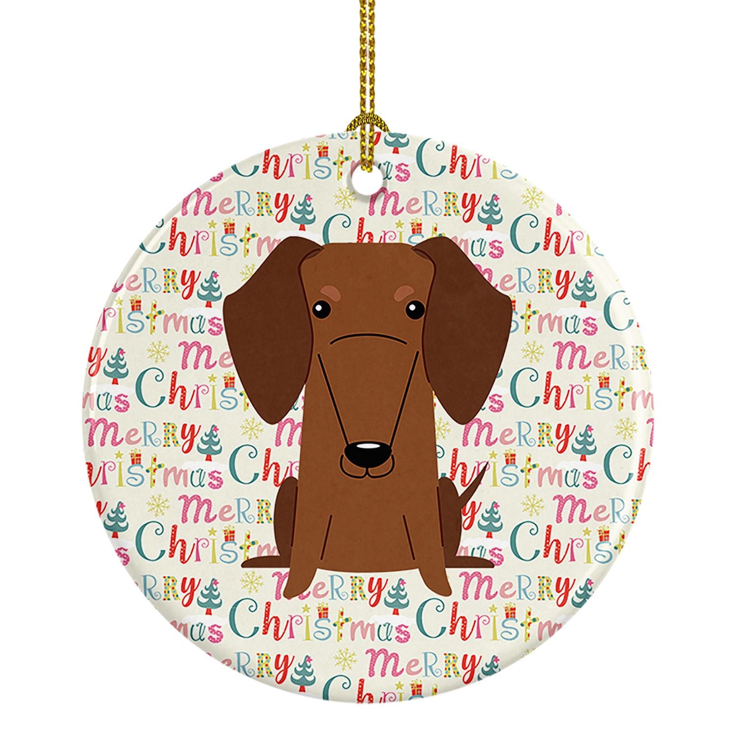 Merry Christmas Dachshund Red Brown Ceramic Ornament Christmas Tree Hanging Decorations for Home Christmas Holiday, Party, Gift,