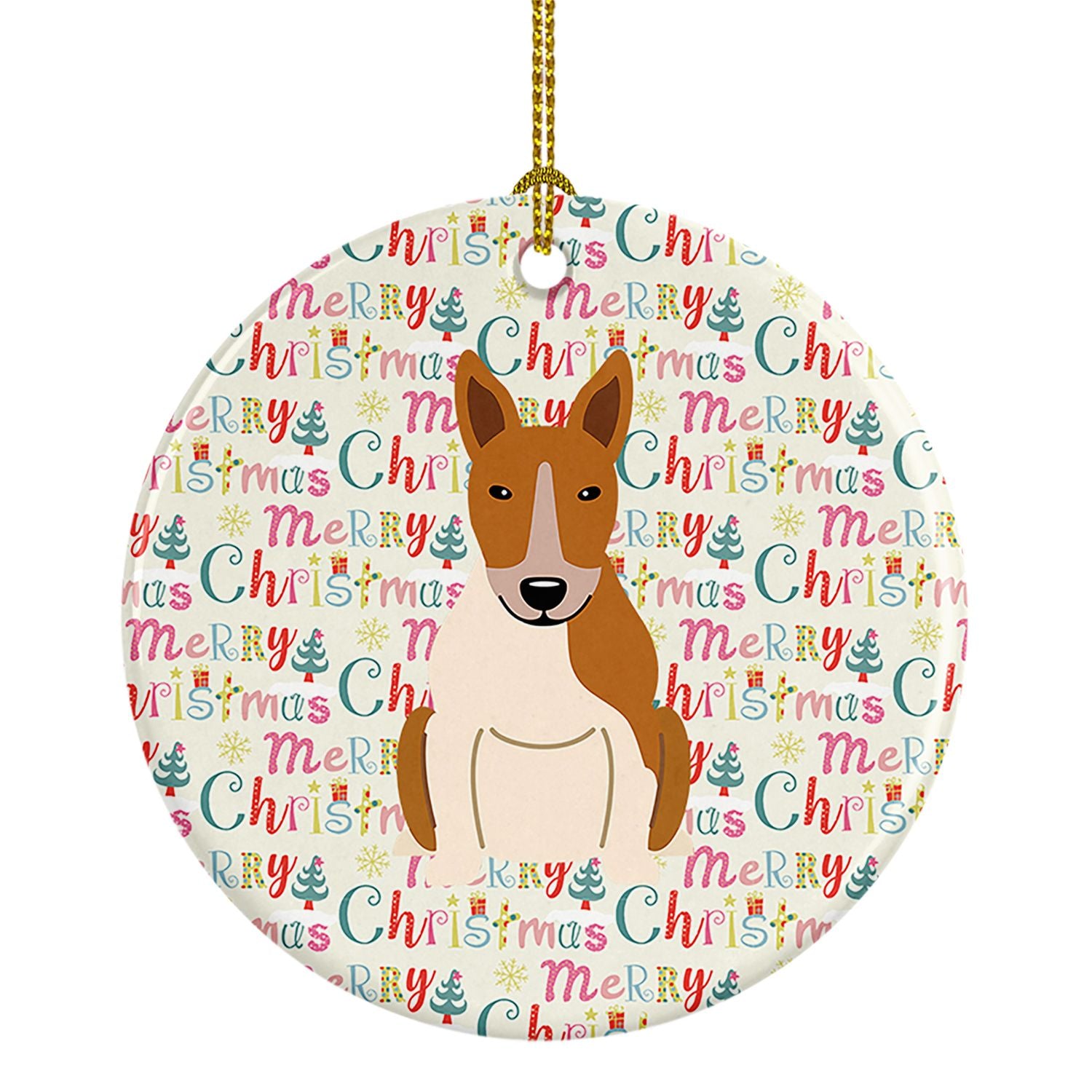 NEW Merry Christmas Bull Terrier Red White Ceramic Ornament Christmas Tree Hanging Decorations for Home Christmas Holiday, Party