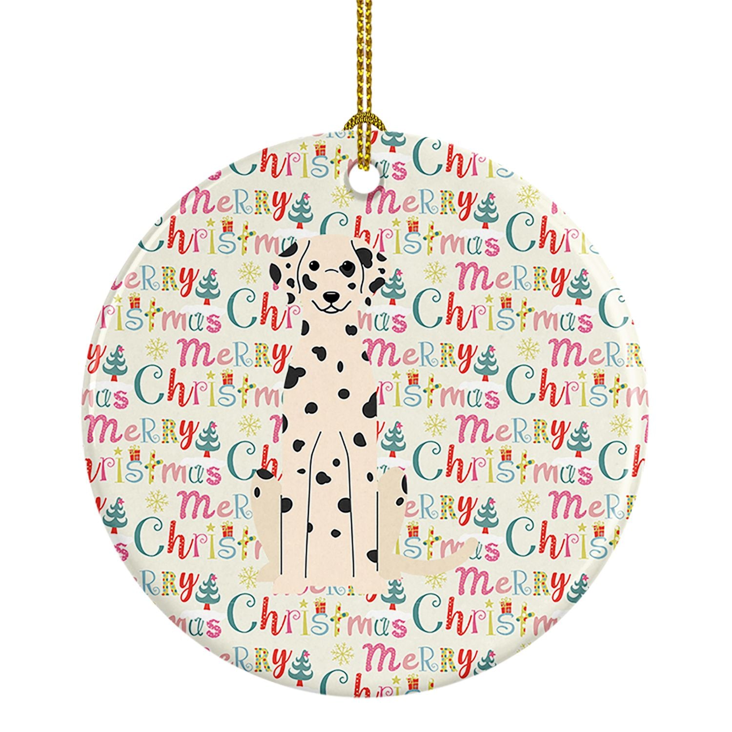 Merry Christmas Dalmatian Ceramic Ornament Christmas Tree Hanging Decorations for Home Christmas Holiday, Party, Gift, 3 in, Mul