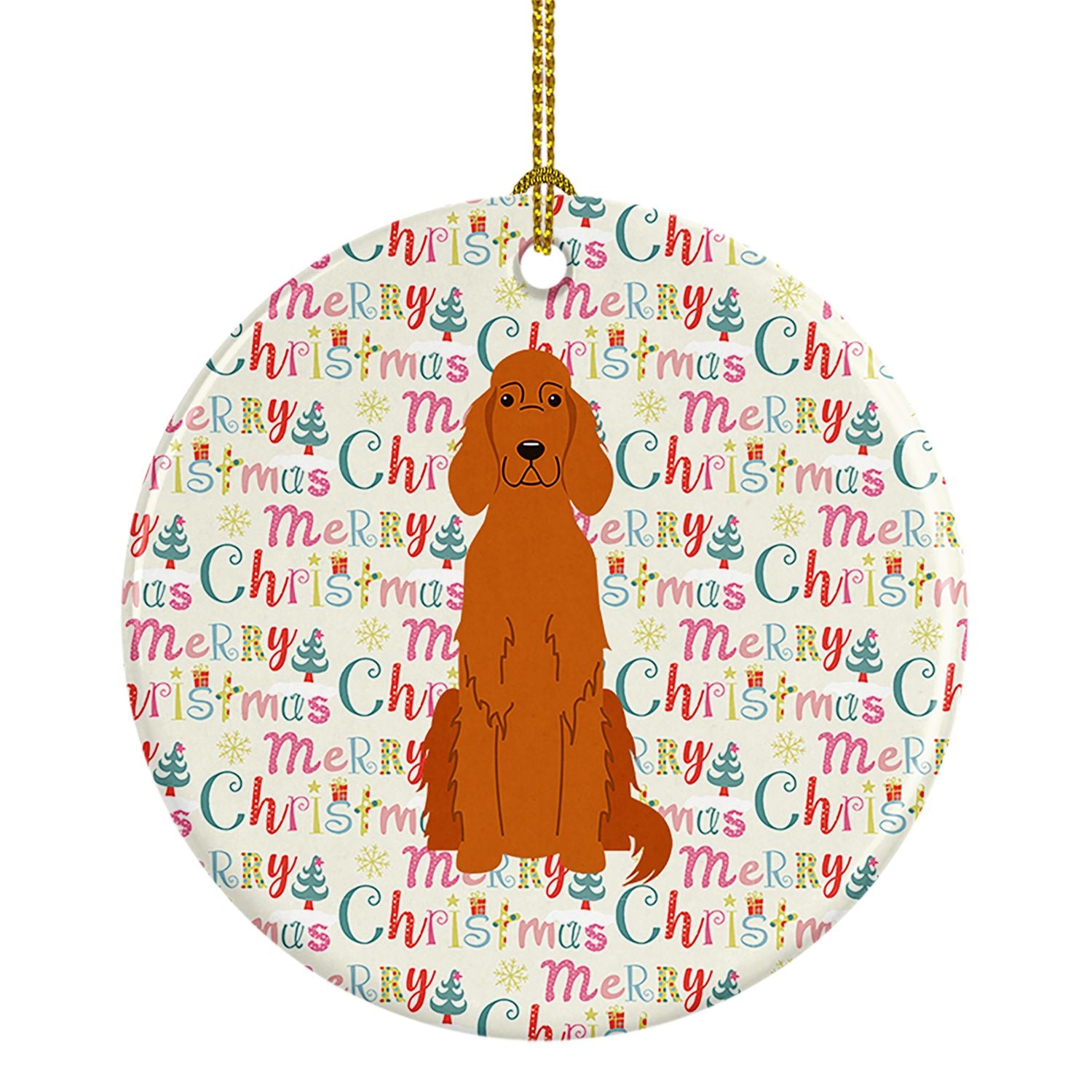 Merry Christmas Irish Setter Ceramic Ornament Christmas Tree Hanging Decorations for Home Christmas Holiday, Party, Gift, 3 in, 