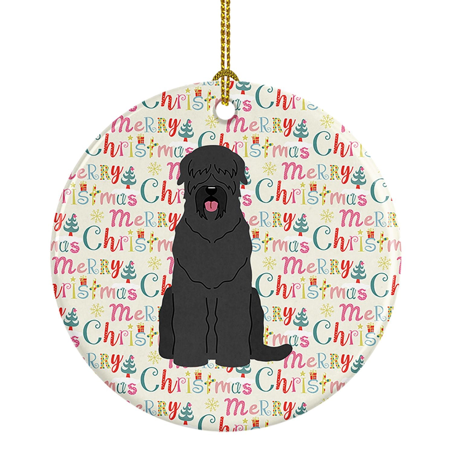 Merry Christmas Black Russian Terrier Ceramic Ornament Christmas Tree Hanging Decorations for Home Christmas Holiday, Party, Gif